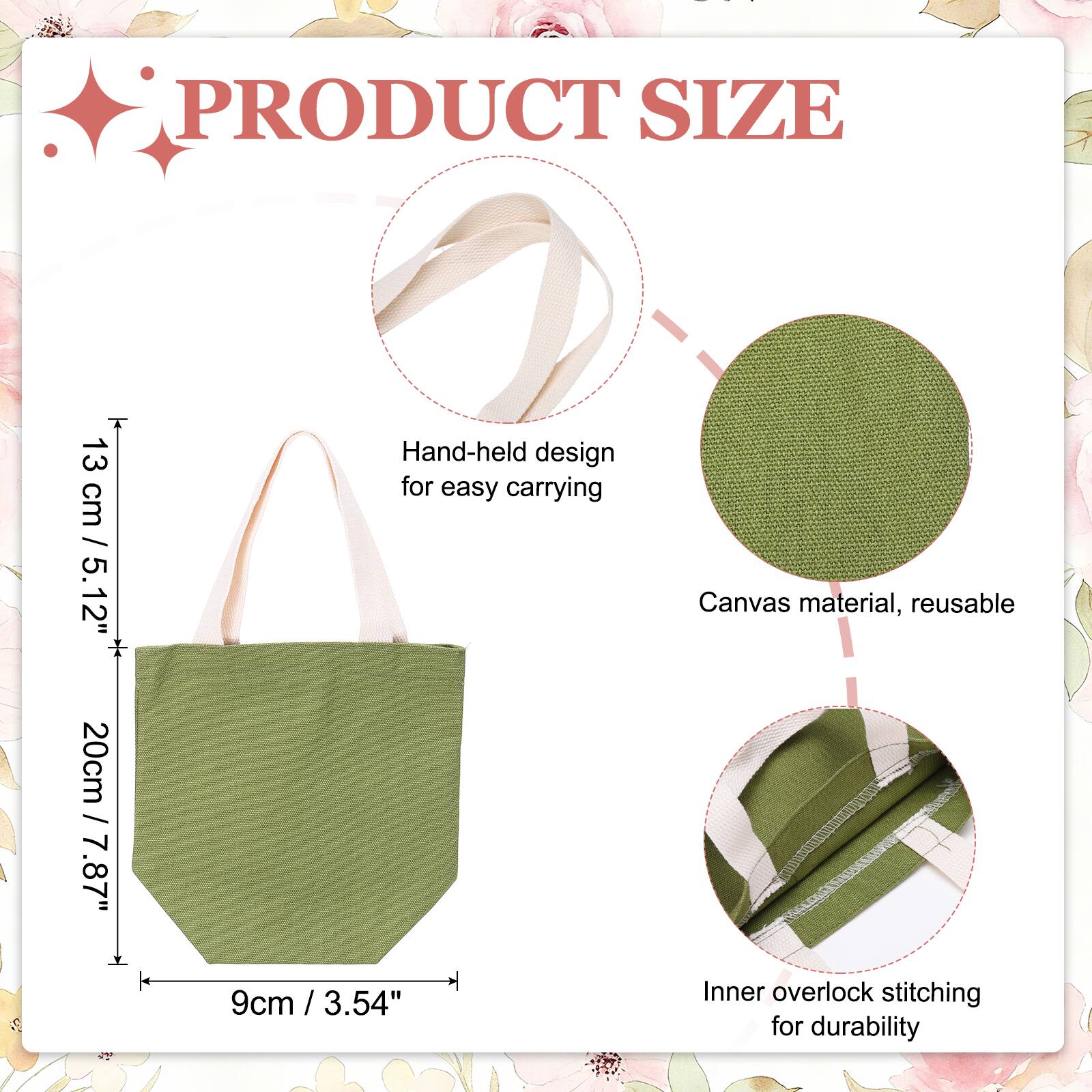 PRODUCT SIZE

13 cm / 5.12"  
Hand-held design for easy carrying

20cm / 7.87"  
Canvas material, reusable

9cm / 3.54"  
Inner overlock stitching for durability