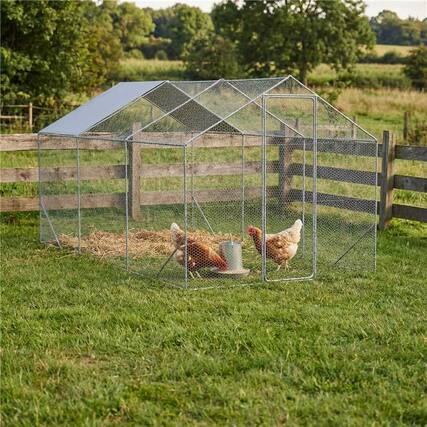 Front. Loheer - Spacious 19.7 x 9.8 x 6.6 ft Metal Chicken Coop Walk In Poultry Pen for Backyard Farm Outdoor Use.