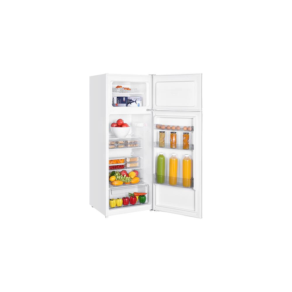Left. Premium Levella - 7.3 CuFt Top-Mount Refrigerator in White with Three Full-Width Door Balconies - White.