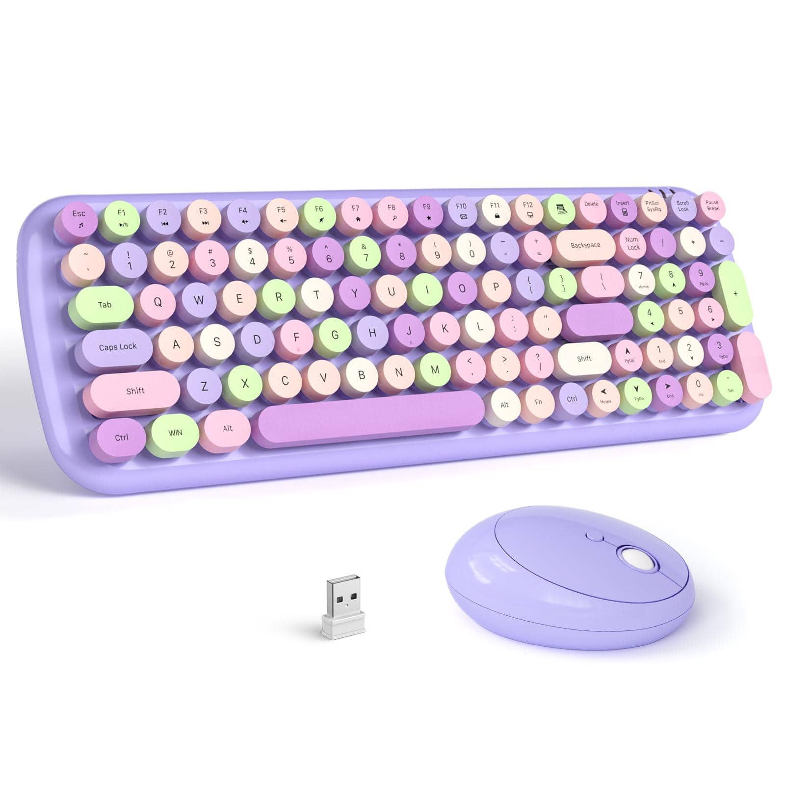 Earthley Blooms - Wireless And Mouse Combo Milk Tea Color 106 Keys Less Noise Full size Ultra slim Colorful Keyboards With - Wireless - Pale Purple