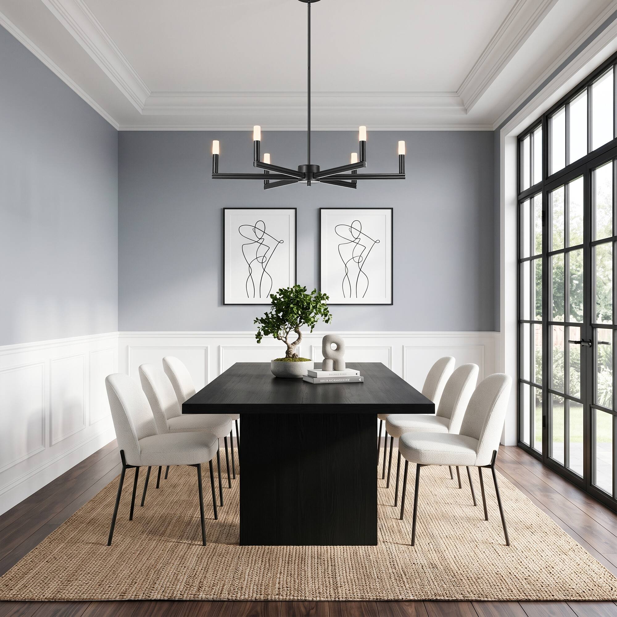 Back. Parrot Uncle - 34 Inch Modern 6 Light LED Adjustable Chandelier Ceiling Light for Dining Room and Living Room - Black.