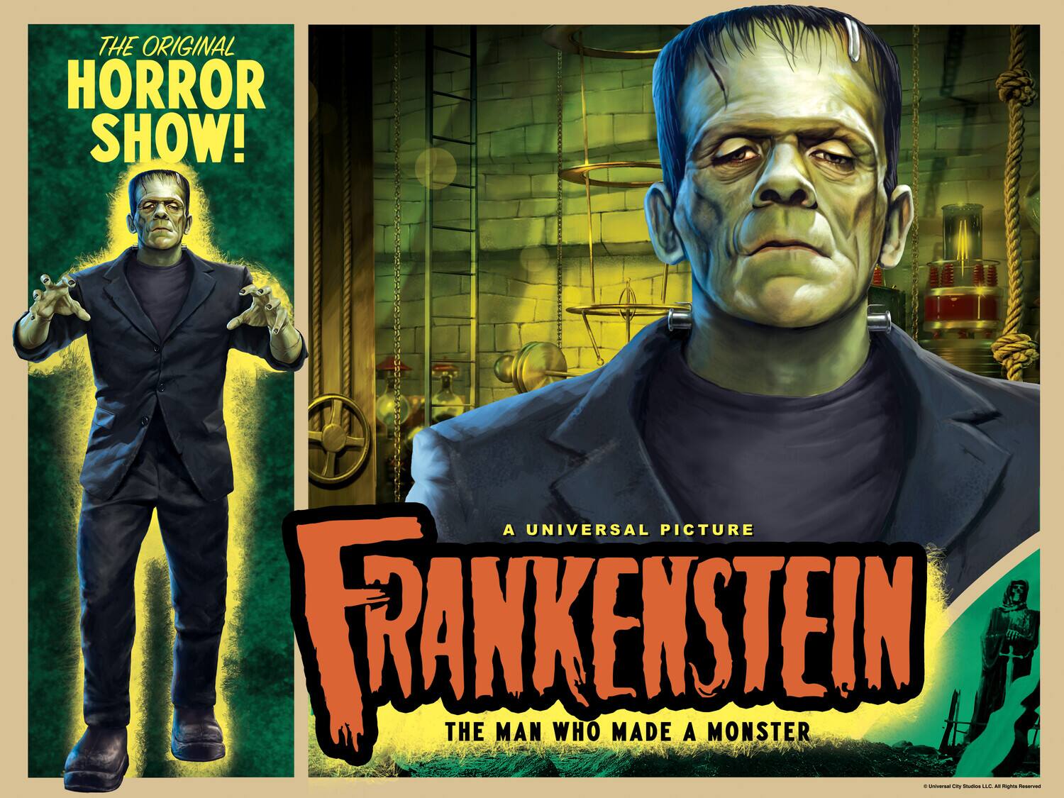 THE ORIGINAL HORROR SHOW!  
A UNIVERSAL PICTURE  
FRANKENSTEIN  
THE MAN WHO MADE A MONSTER