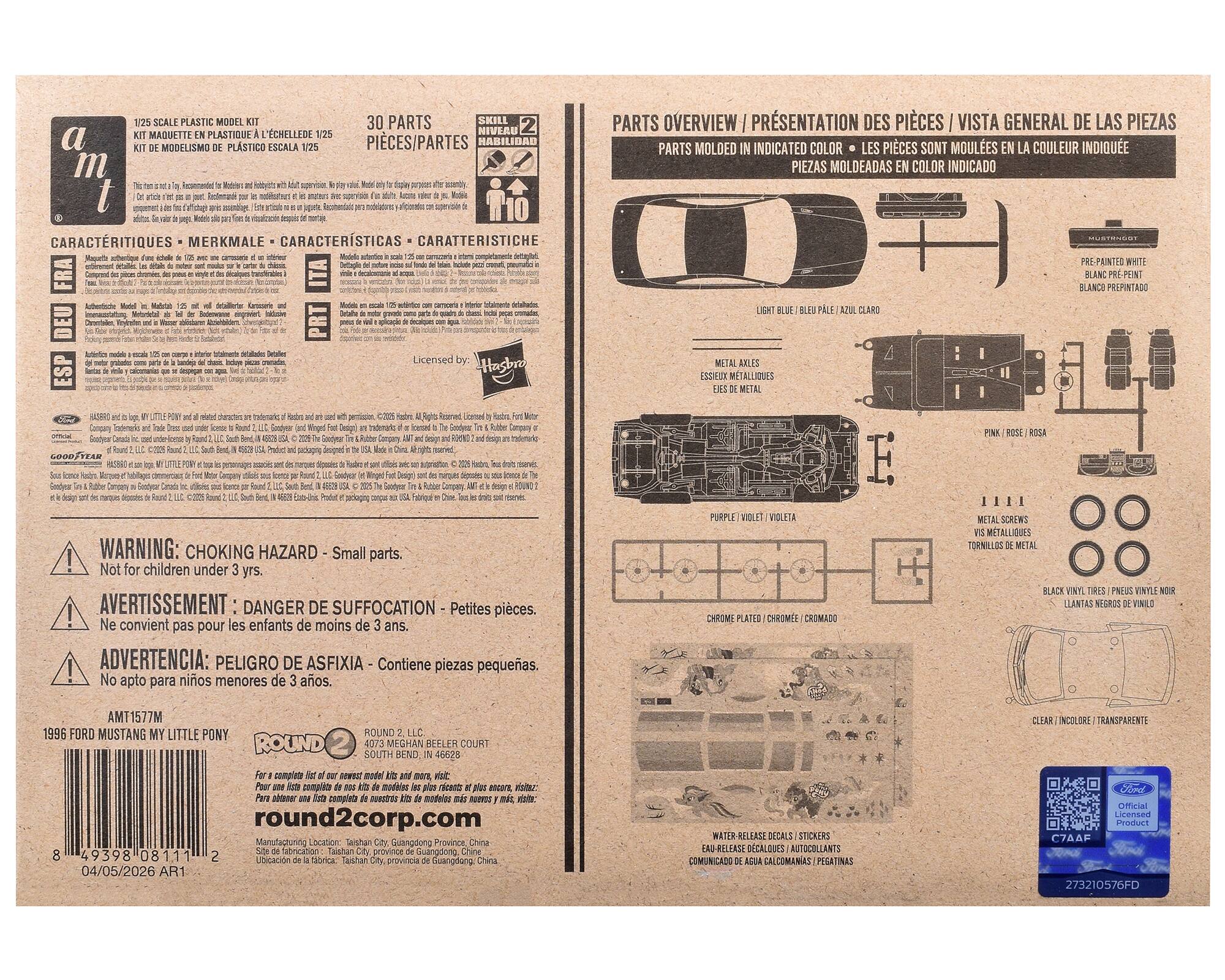 1/25 SCALE PLASTIC MODEL KIT  
MAQUETTE KIT DE MODELISMO PLASTICO ESCALA 1/25

PARTS / PARTES  
SKILL LEVEL / NIVEAU DE DIFFICULTÉ  
2

CARACTERÍSTICAS / CARACTÉRISTIQUES / CARACTERISTIQUES  
Modelo auténtico de una escala 1/25 de un Mustang de 1969 con detalles de acabado de motor y carrocería.  
Maquette authentique d'une échelle 1/25 d'un Mustang de 1969 avec des détails de finition moteur et carrosserie.  
Modelo auténtico de una escala 1/25 de un Mustang de 1969 con detalles de acabado de motor y carrocería.

PARTS OVERVIEW / PRÉSENTATION DES PIÈCES / VISTA GENERAL DE LAS PIEZAS  
PARTS MOLDED IN INDICATED COLOR / LES PIÈCES SONT MOULEES EN LA COULEUR INDICÉE / PIEZAS MOLDEADAS EN COLOR INDICADO

