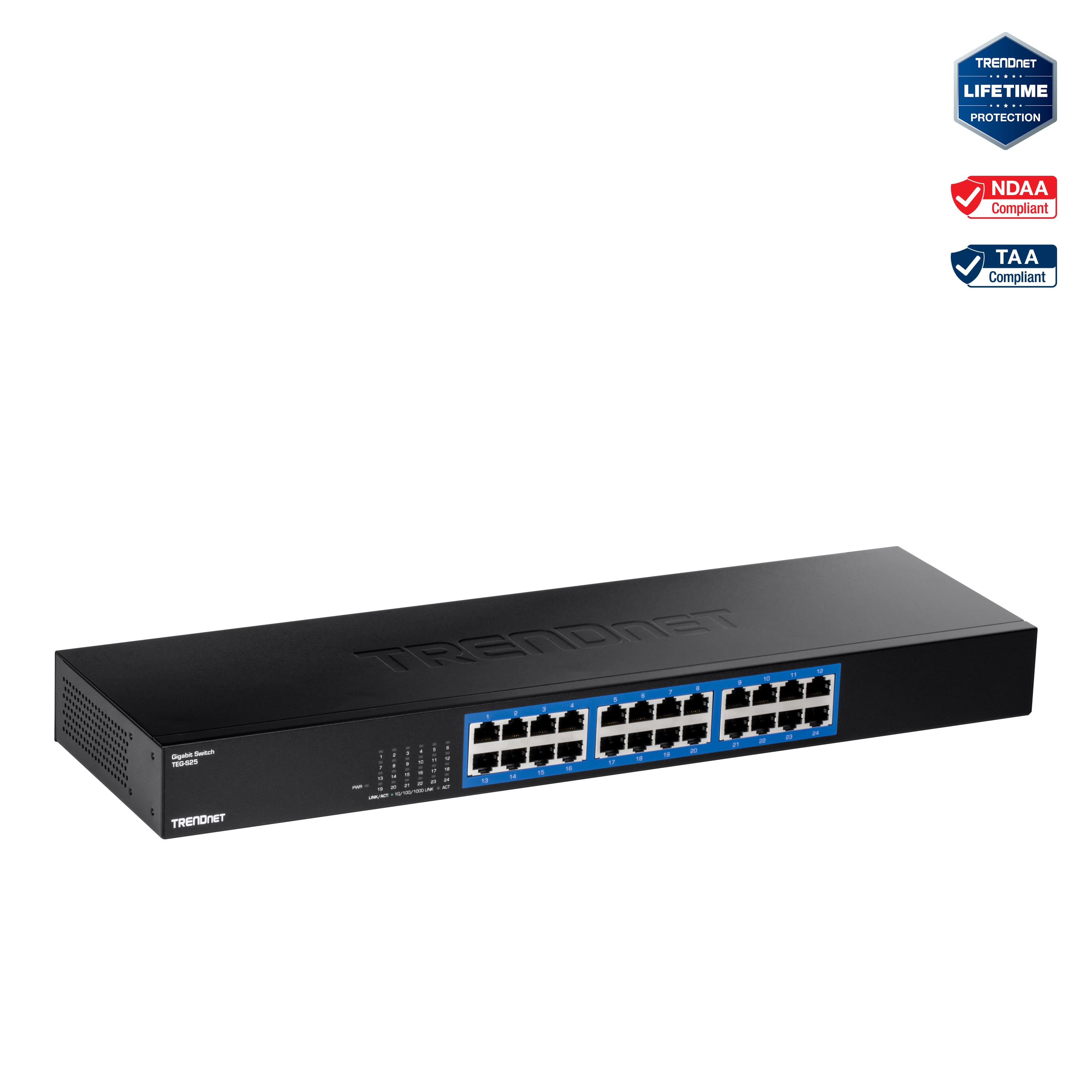 Trendnet - 24-Port Gigabit Switch, TEG-S25, 24 x Gigabit RJ-45 Ports, 48Gbps Switching Capacity, Fanless Design, Metal - Black