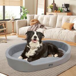 Siljoy - Warm Reversible Pet Bed for Large Dogs, Removable & Washable Waterproof Mat with High‑Density Sponge - Gray