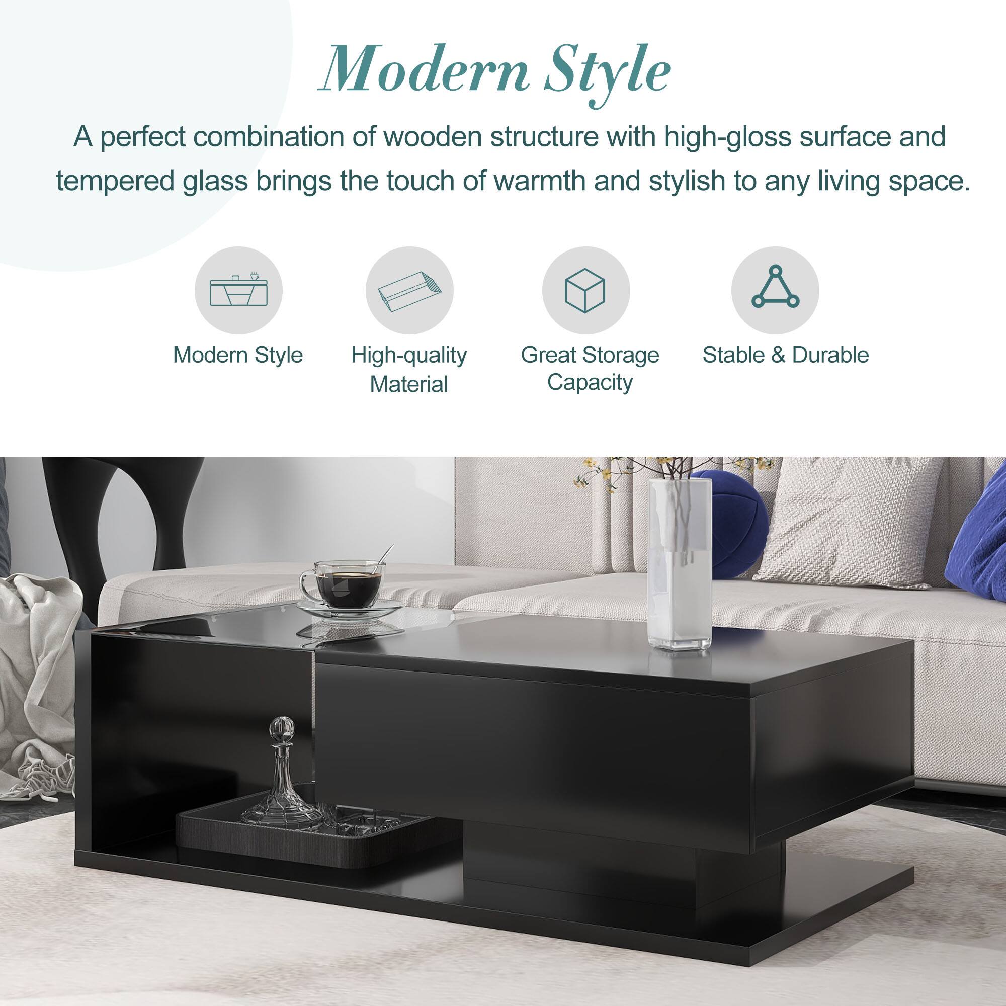 Modern Style

A perfect combination of wooden structure with high-gloss surface and tempered glass brings the touch of warmth and stylish to any living space.

- Modern Style
- High-quality Material
- Great Storage Capacity
- Stable & Durable