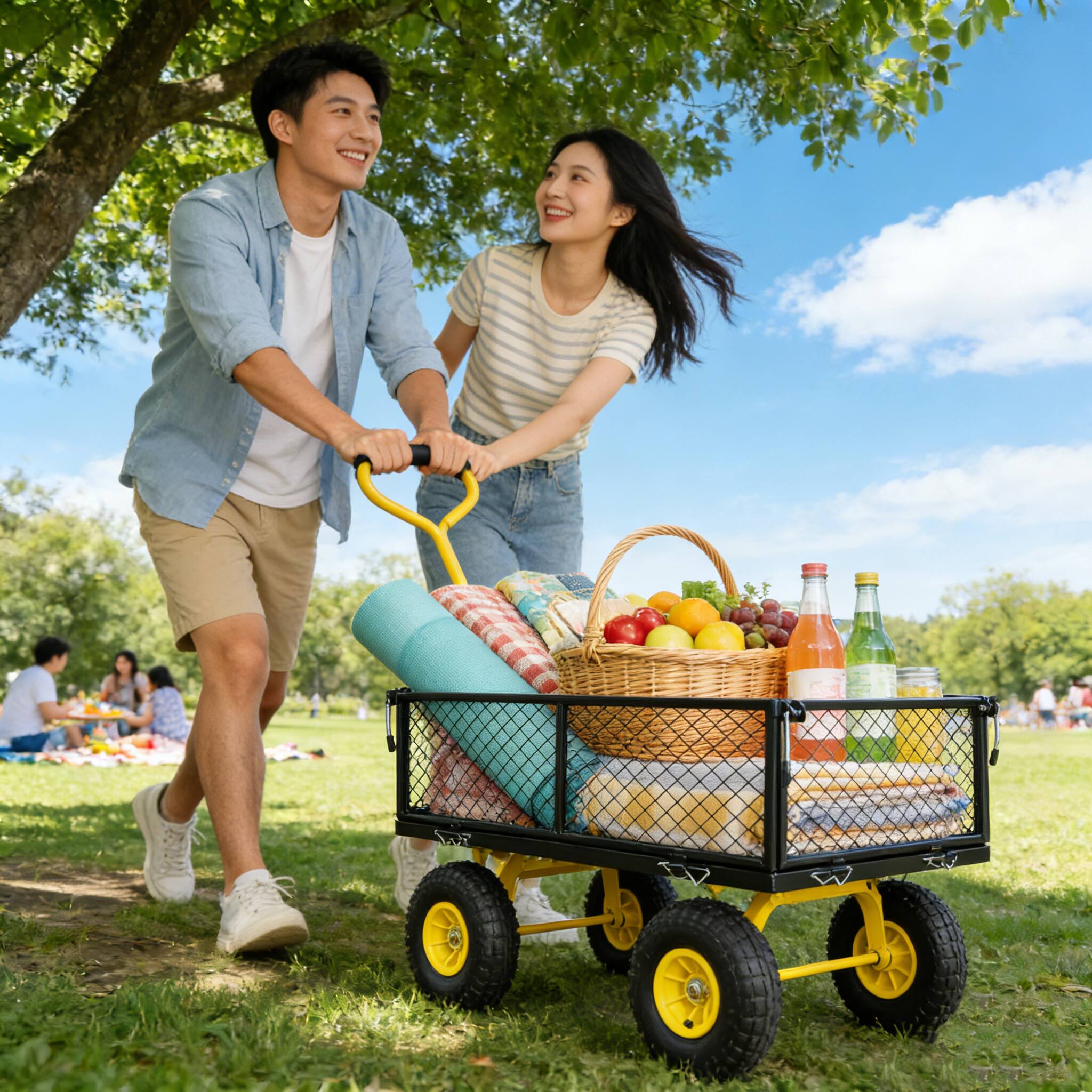 Alt View 3. COWLOWN - Black Garden Wagon Cart Heavy Duty for Firewood Transport - Black.