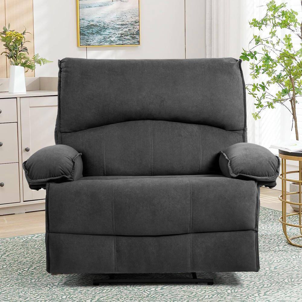 Alt View 4. Kadyn - Oversized Push-Back Recliner, 27.5" Wide Seat, Massage Pillow, Super Soft Fleece, 2-Box Shipping, Gray - Gray.