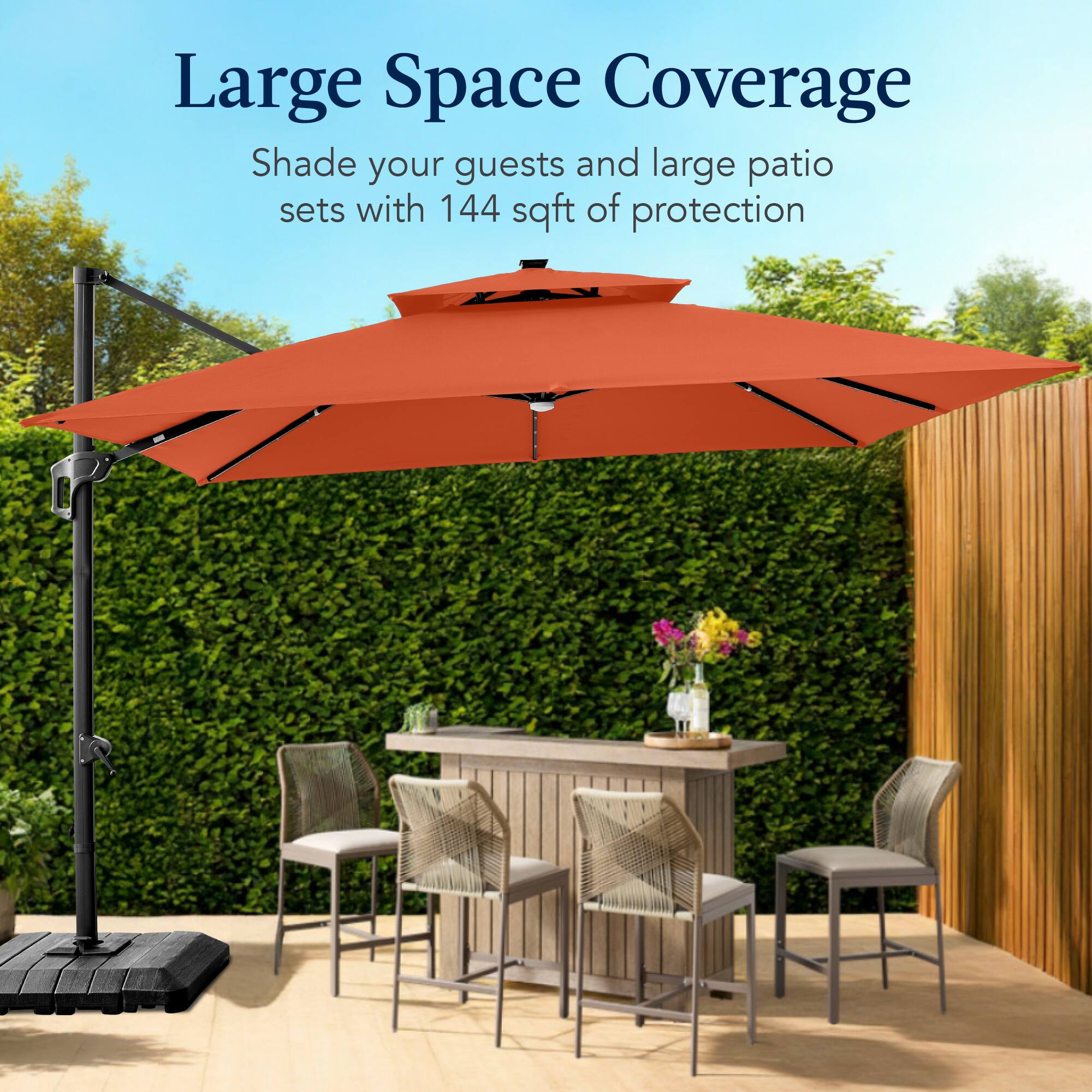 Large Space Coverage  
Shade your guests and large patio sets with 144 sqft of protection