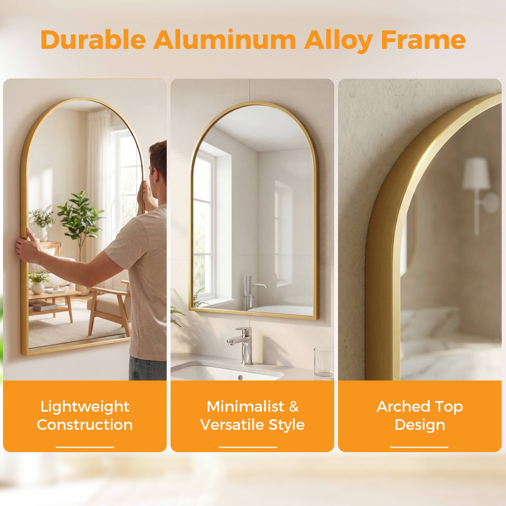 Durable Aluminum Alloy Frame  
Lightweight Construction  
Minimalist & Versatile Style  
Arched Top Design