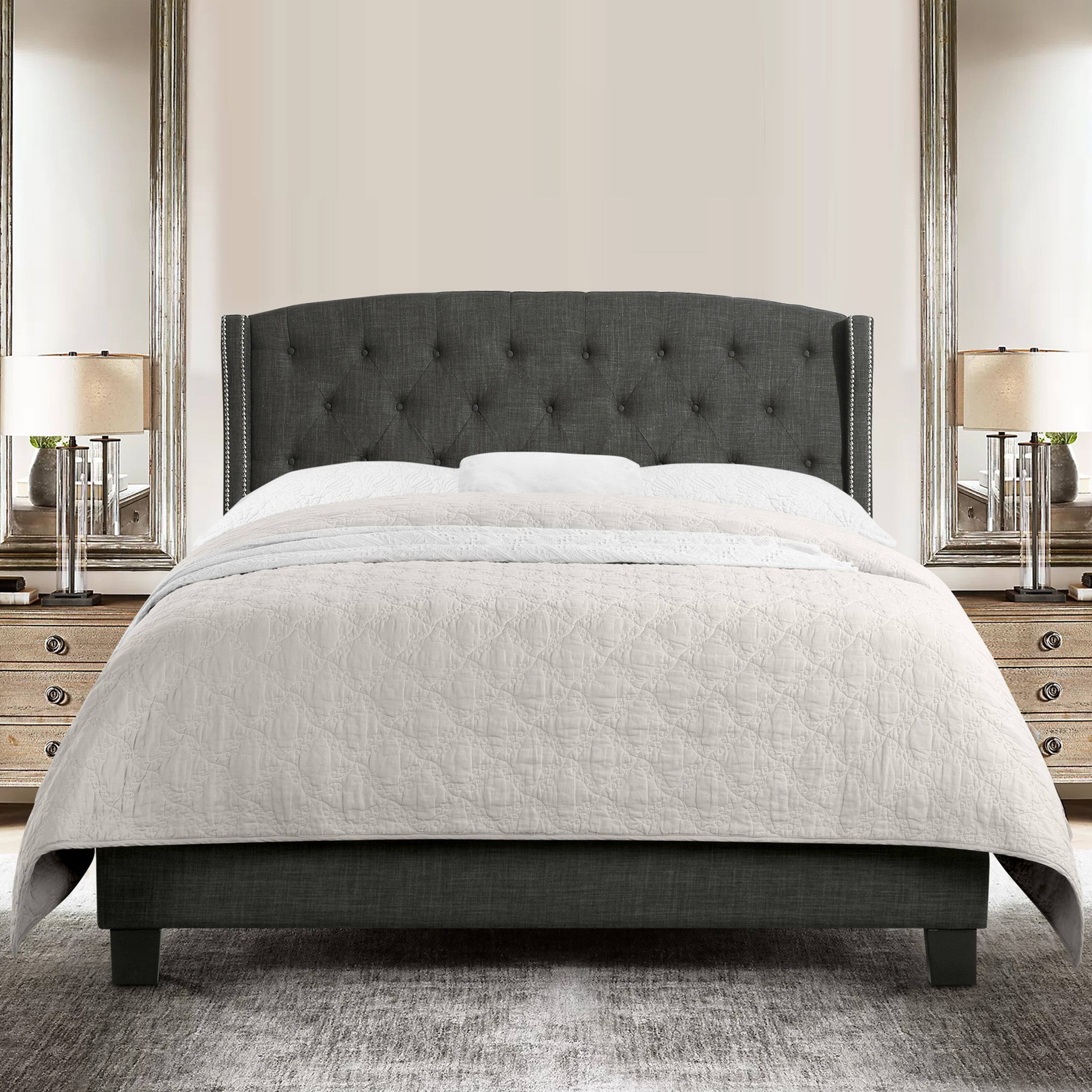 Alt View 1. Boyel Living - Upholstered Bed with Nailhead Trim High Back and Solid Wood Frame - Dark Gray.