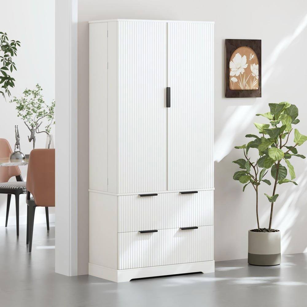 Alt View 1. Kadyn - 72" Fluted Pantry Cabinet with Spice Rack and Large Storage Drawers - White - White.