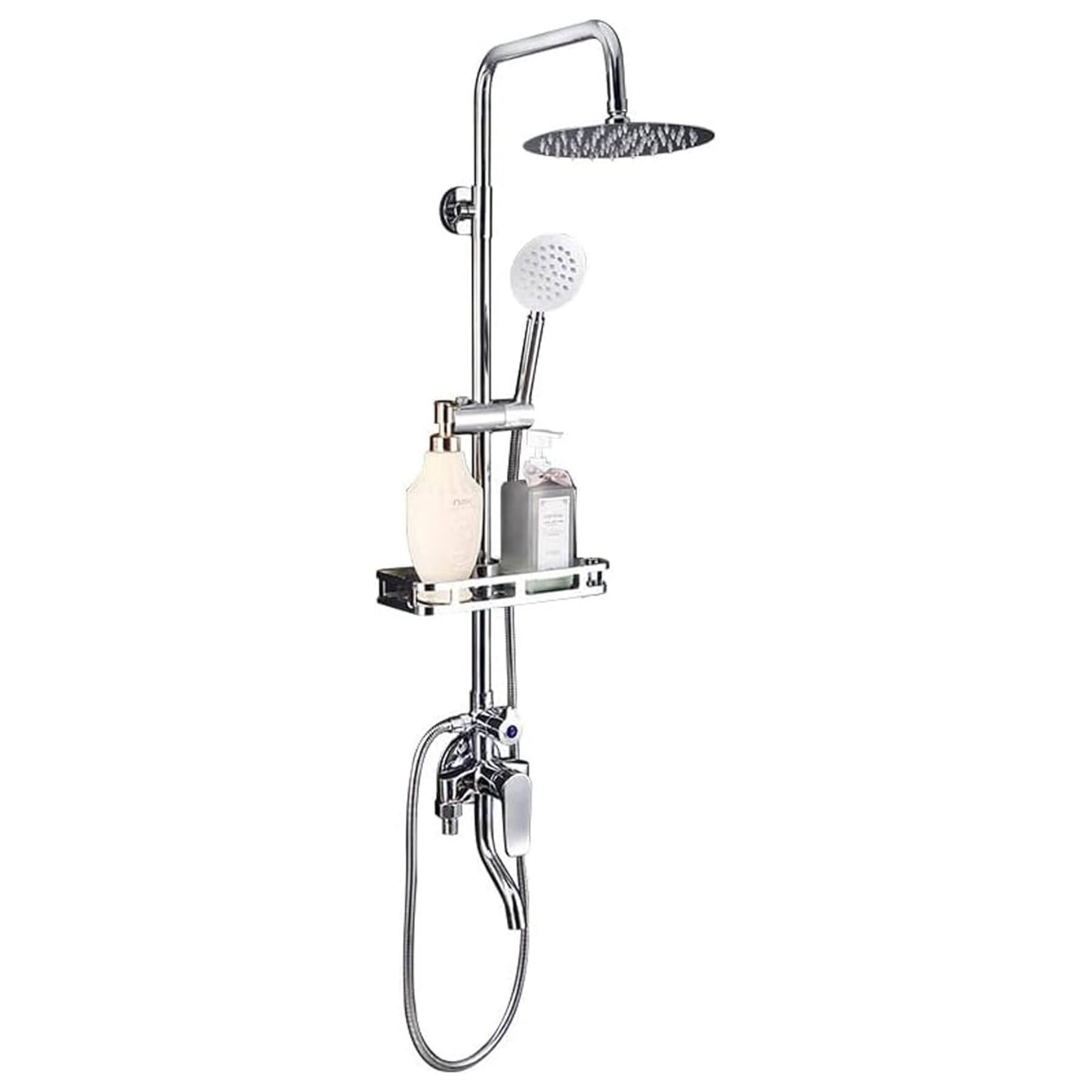 Front. Dazzed Corner - 304 Stainless Steel Wall-Mount Shower Set with 8" Rainfall Head & Handheld - Silver.