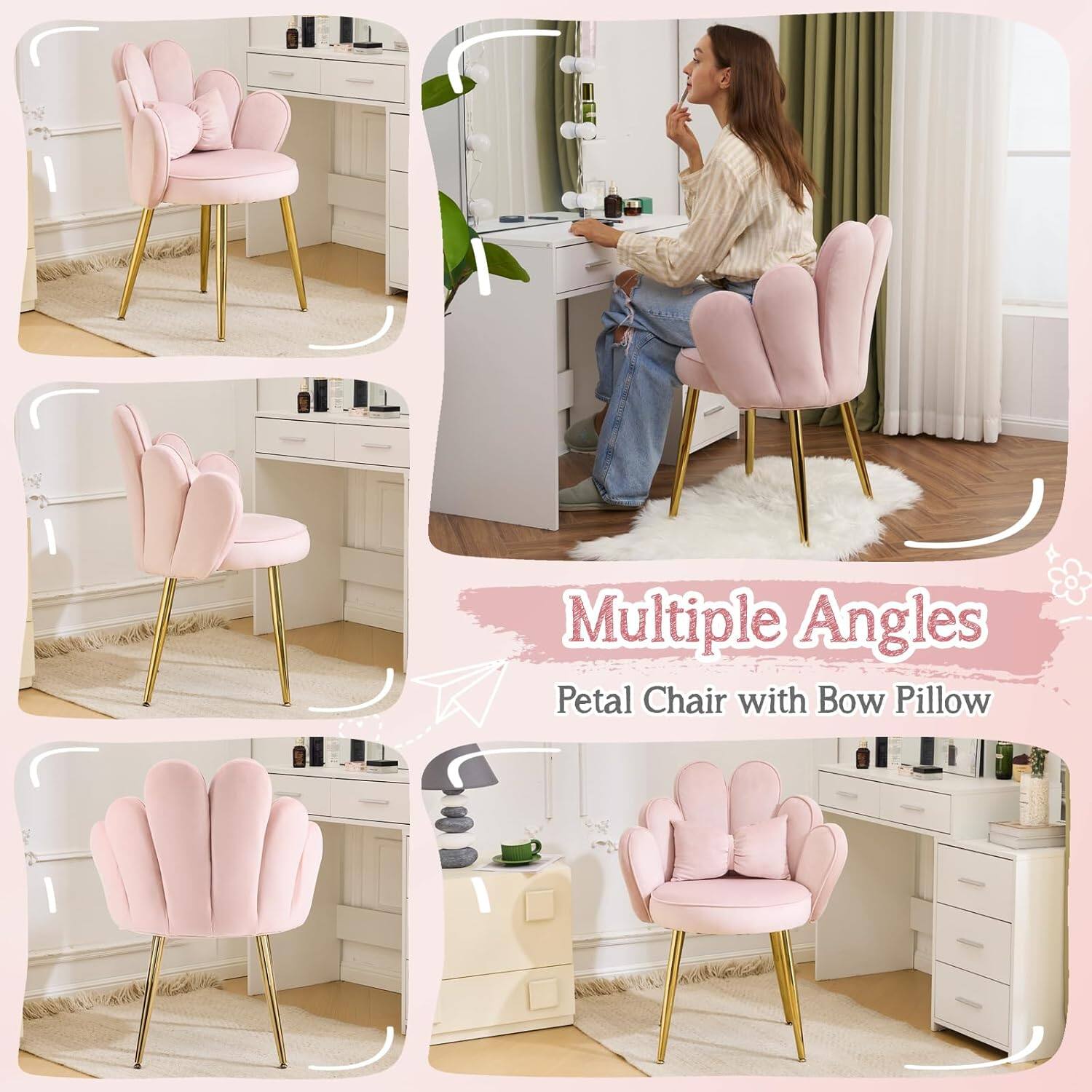 Multiple Angles Petal Chair with Bow Pillow