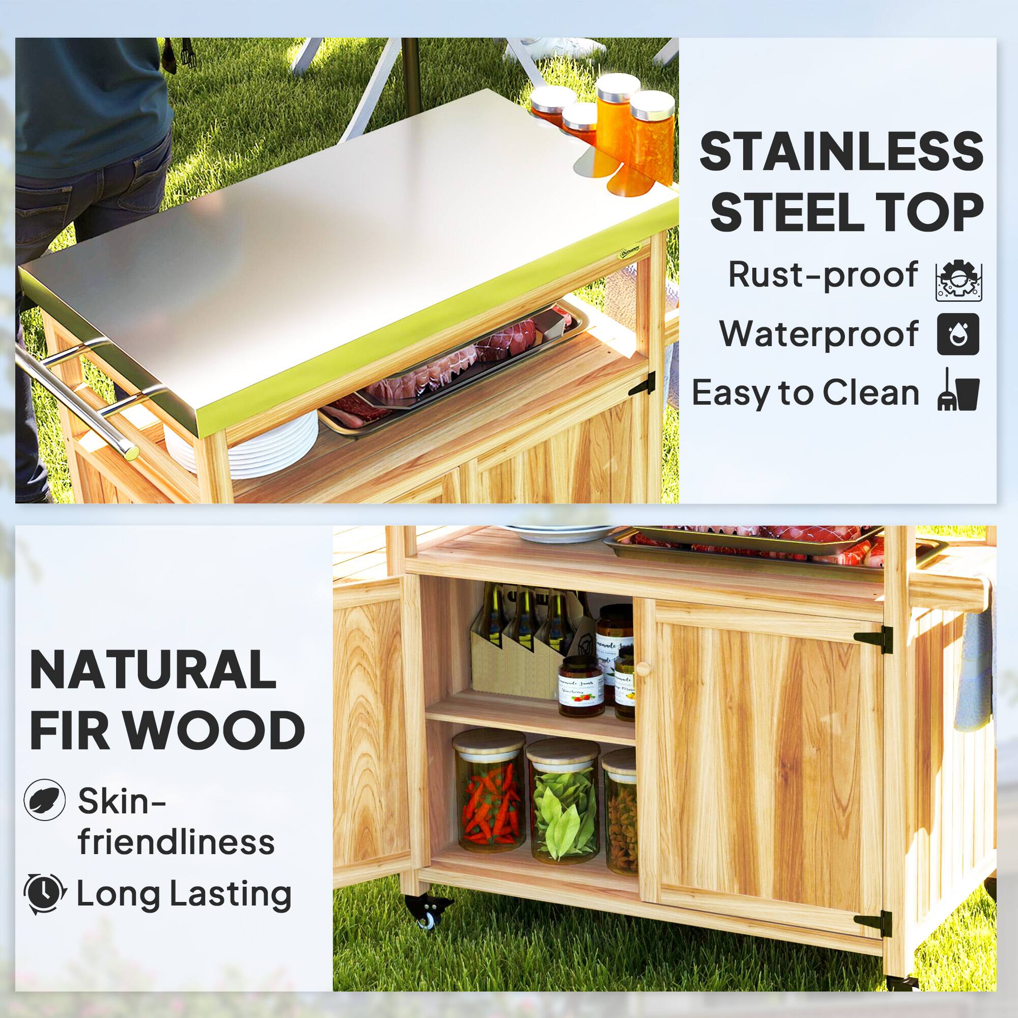 STAINLESS STEEL TOP Rust-proof Waterproof Easy to Clean
NATURAL FIR WOOD Skin-friendliness Long Lasting