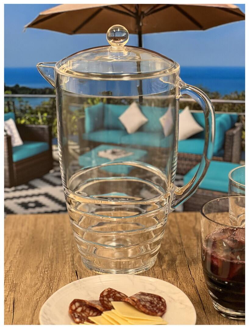 Angle. APRILSOUL - Quarts Water Pitcher with Lid Swirl Unbreakable Plastic BPA Free Juice Pitcher - white.