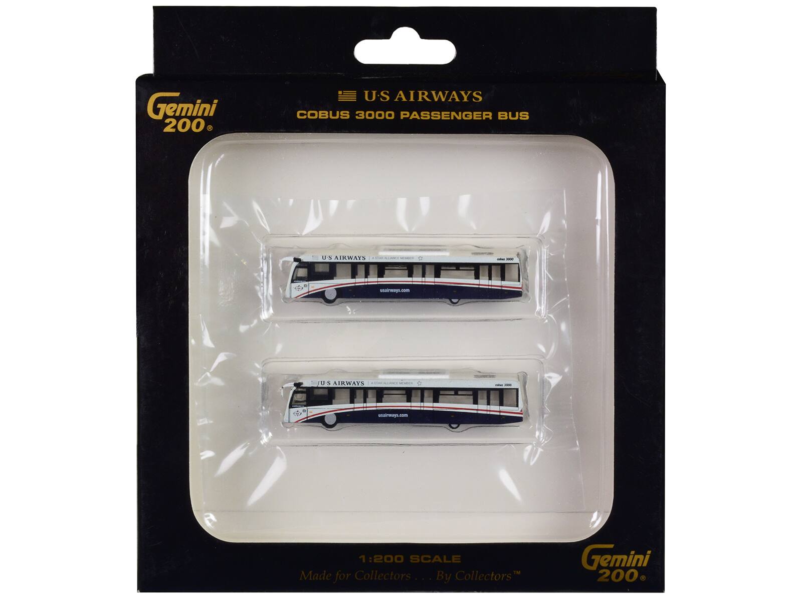 Gemini 200  
U.S AIRWAYS  
COBUS 3000 PASSENGER BUS  
US AIRWAYS  
1:200 SCALE  
Made for Collectors... By Collectors™