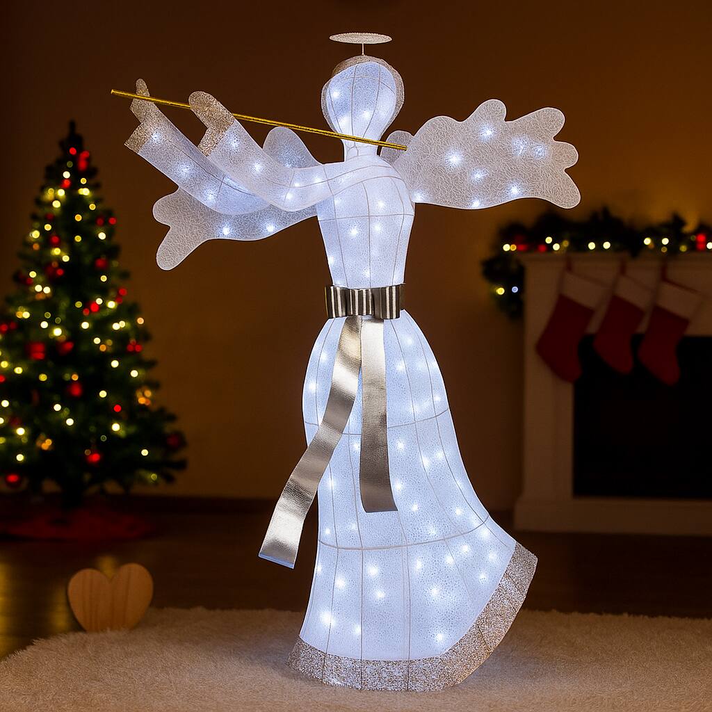 Angle. BreeBe - Prelit Holiday Angel with 100 LED Lights for Yard or Home - White.