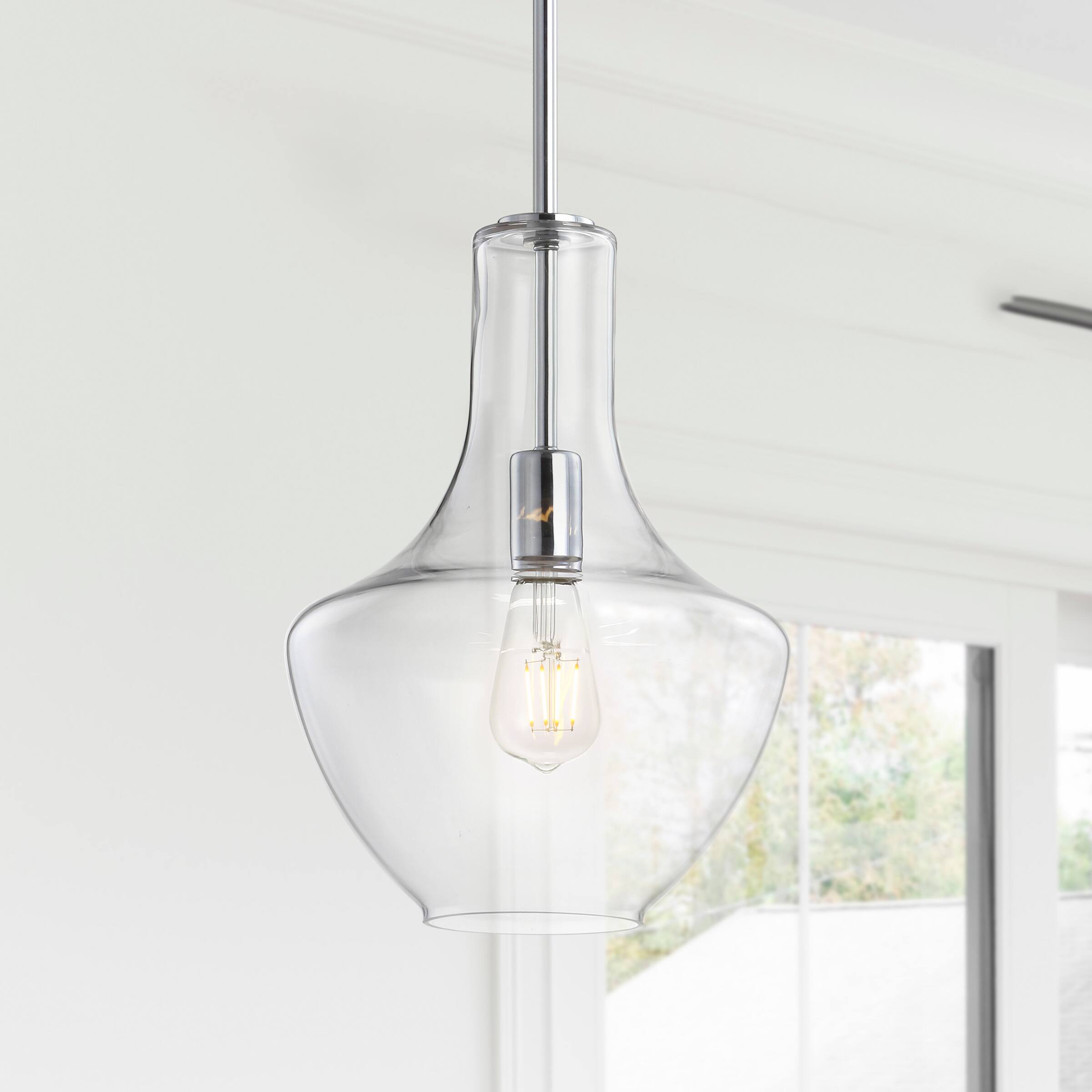 Alt View 1. Jonathan Y - Watts 10.5" 1-Light Mid-Century Modern Iron/Glass LED Pendant, Chrome/Clear - Chrome/Clear.