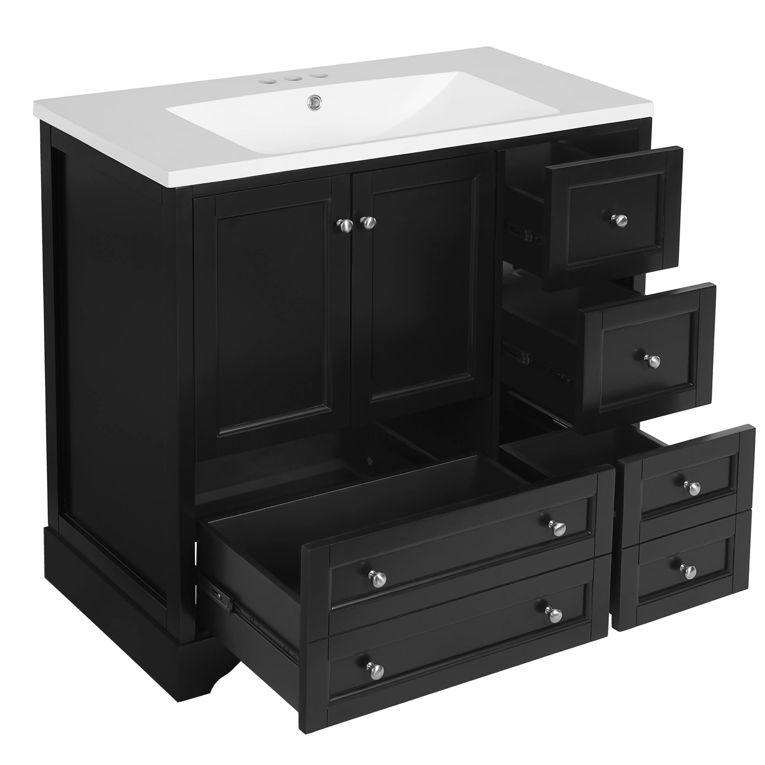 Alt View 7. Tiramisubest - 36inch Bathroom Vanity with Sink,Solid Wood Freestanding Bathroom Vanities with 4 Storage Drawers and Shelf - Black.