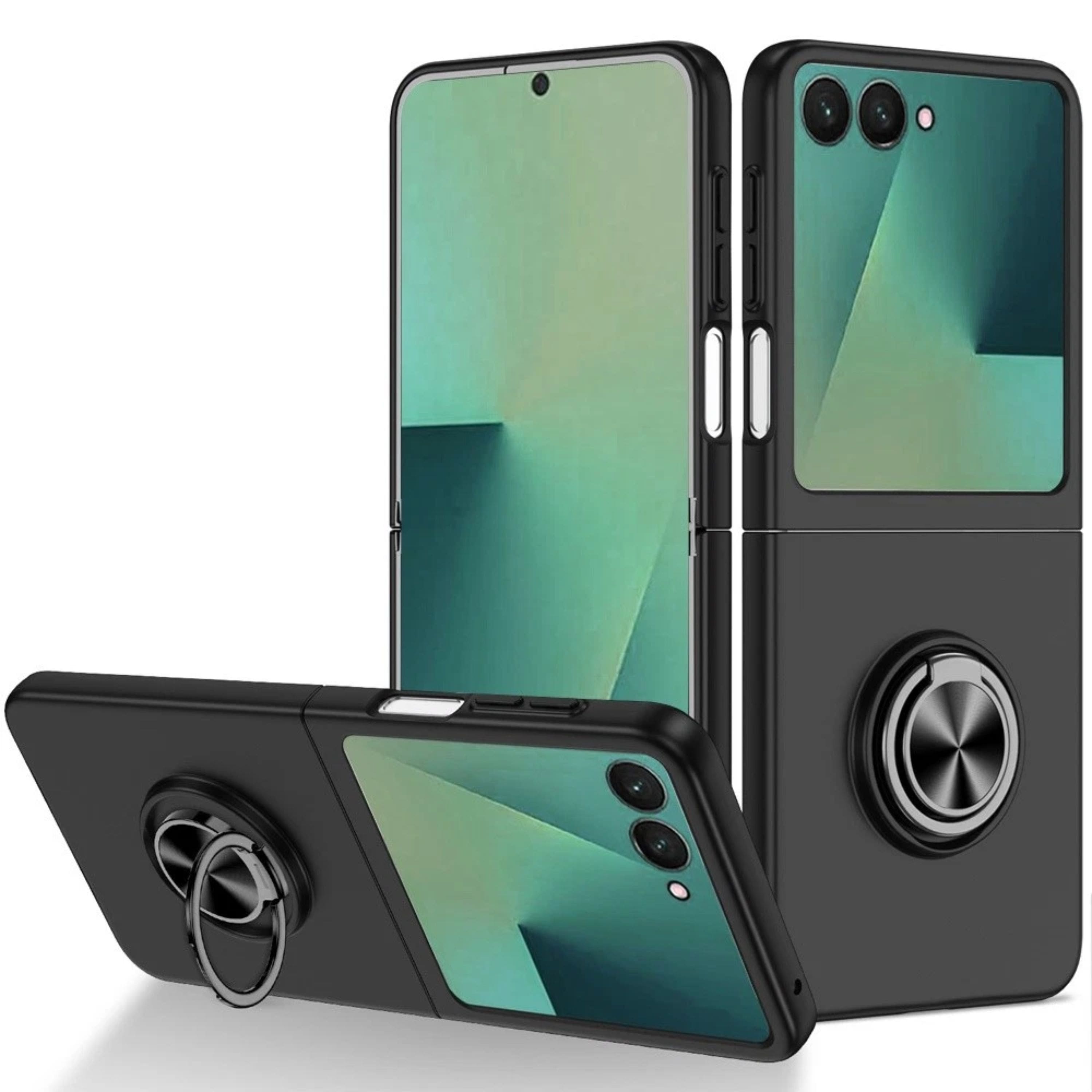 Kitcheniva - Rubberized Matte Hybrid Case With Metal Ring Stand With Tempered Glass For Samsung Galaxy Z Flip 7 - Black price history on PriceWatchPro