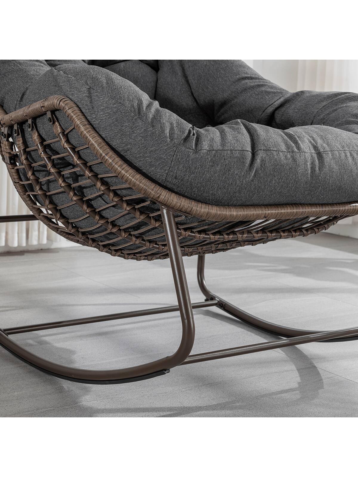 Alt View 1. Trinkets Crazed - Outdoor Patio Rocking Chair Set Of 2,Comfy Wicker Rocker Chair With Padded Cushion,Oversized Rattan Papasan Egg Chair - Gray.