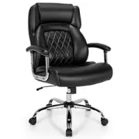 Costway - Big & Tall Leather Adjustable Office Chair - Black - Front_Zoom