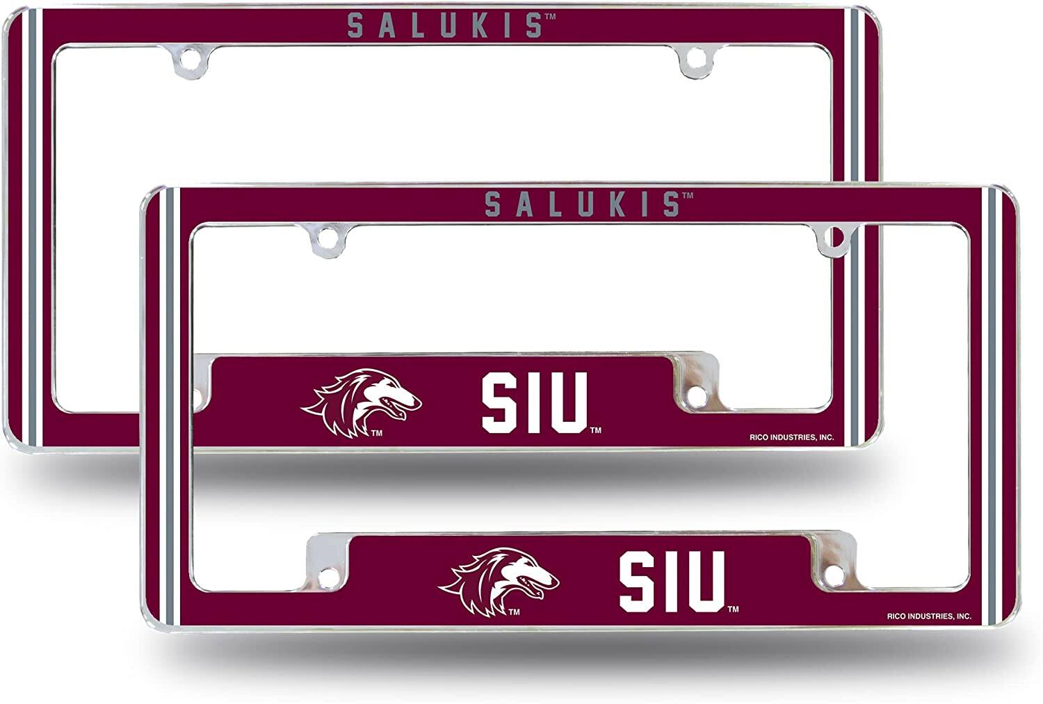 Southern Illinois NCAA Salukis (Set of 2) Chrome Metal License Plate Frames with Bold Full Frame Design