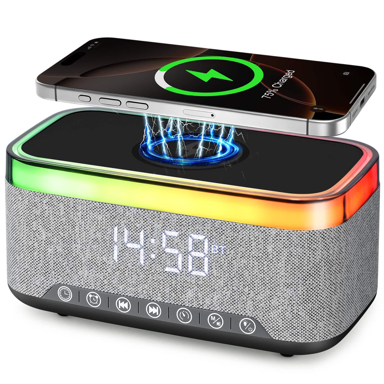 Dazzed Corner - Portable Bluetooth Speaker with Wireless Charging, Alarm Clock Radio - Black