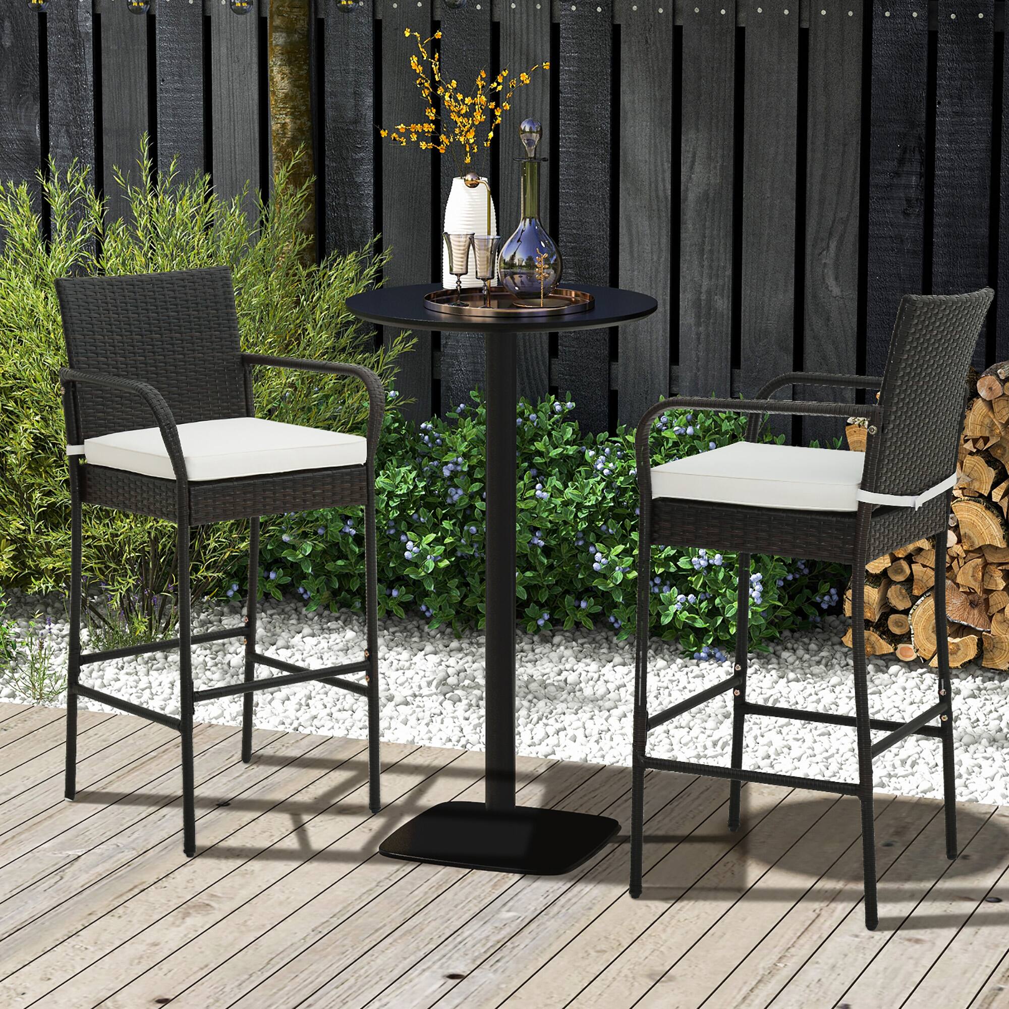 Alt View 4. Gymax - Gymax 4PCS Patio PE Wicker Bar Chairs Counter Height Barstools With Armrests & Cushions - Off White.