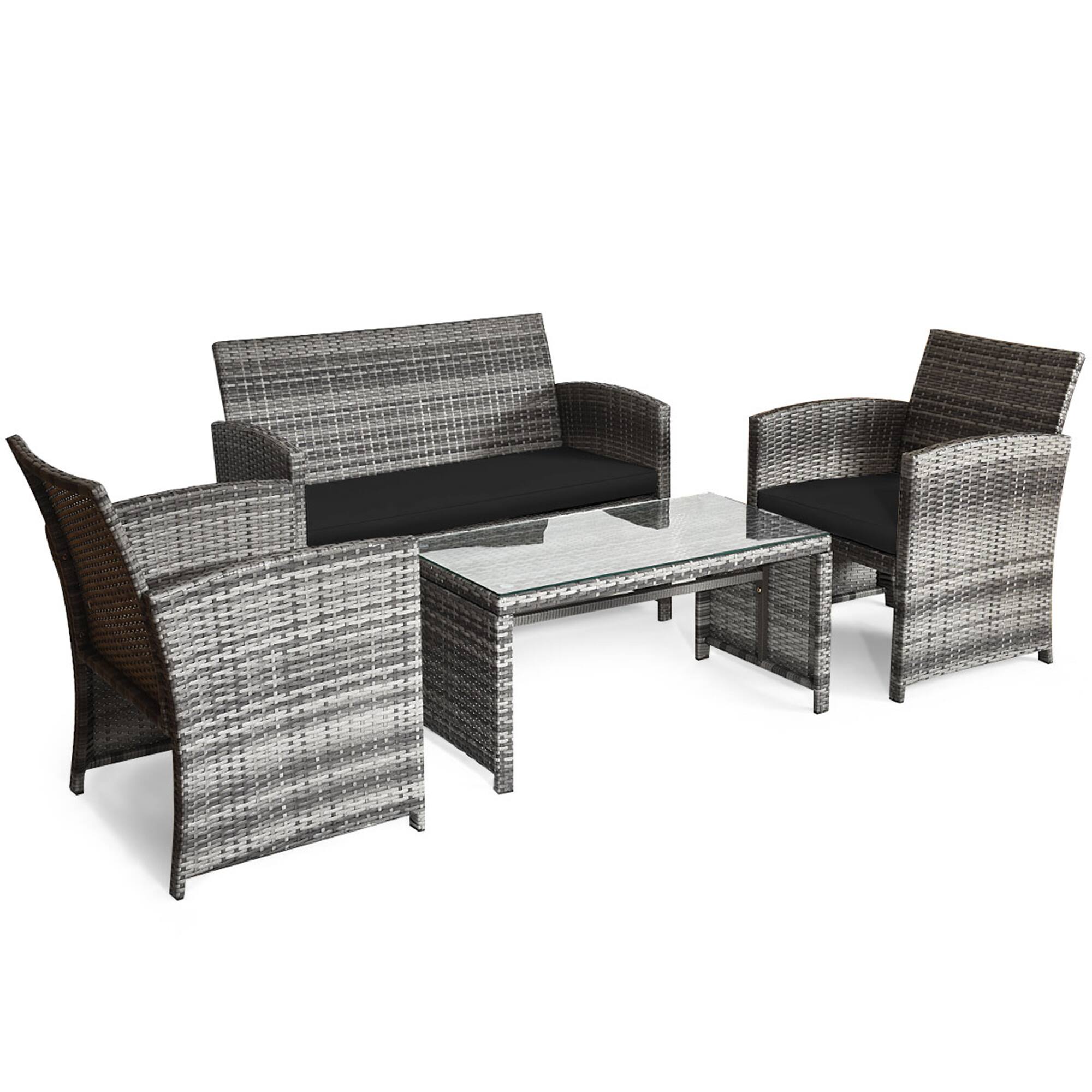 Alt View 9. Gymax - Gymax 8PCS Patio Outdoor Rattan Conversation Furniture Set w/ Black Cushion - Mix Grey.