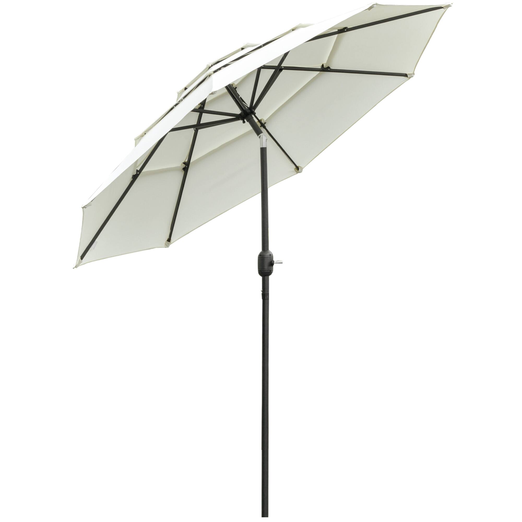 Outsunny - 9FT 3 Tiers Patio Umbrella Outdoor Market Umbrella with Crank, Push Button Tilt for Deck, Backyard and Lawn - Beige