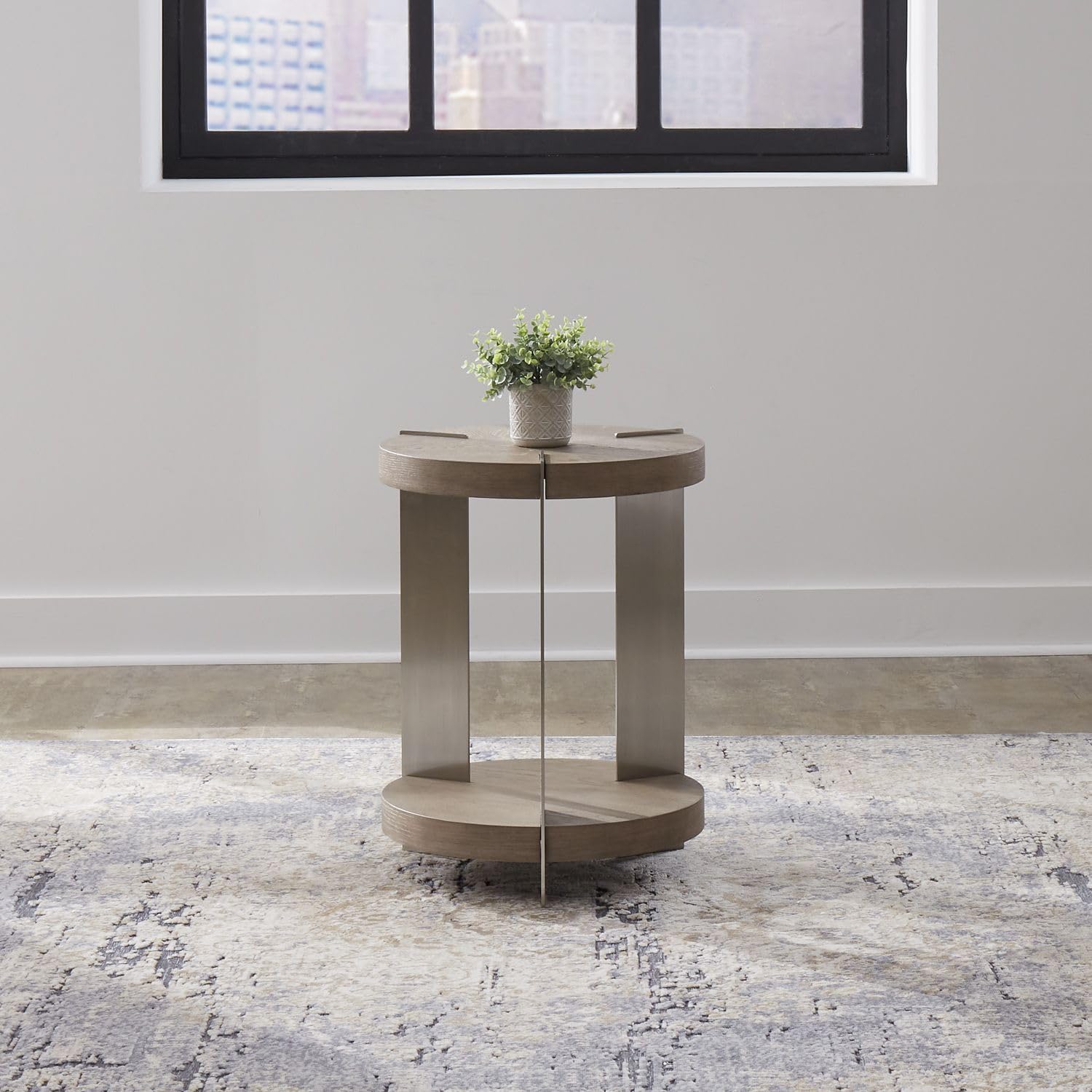 Angle. Liberty Furniture Industries - Harlow Living Room Chairside Table - Sandstone & Satin Nickel - Sandstone & Satin Nickel.