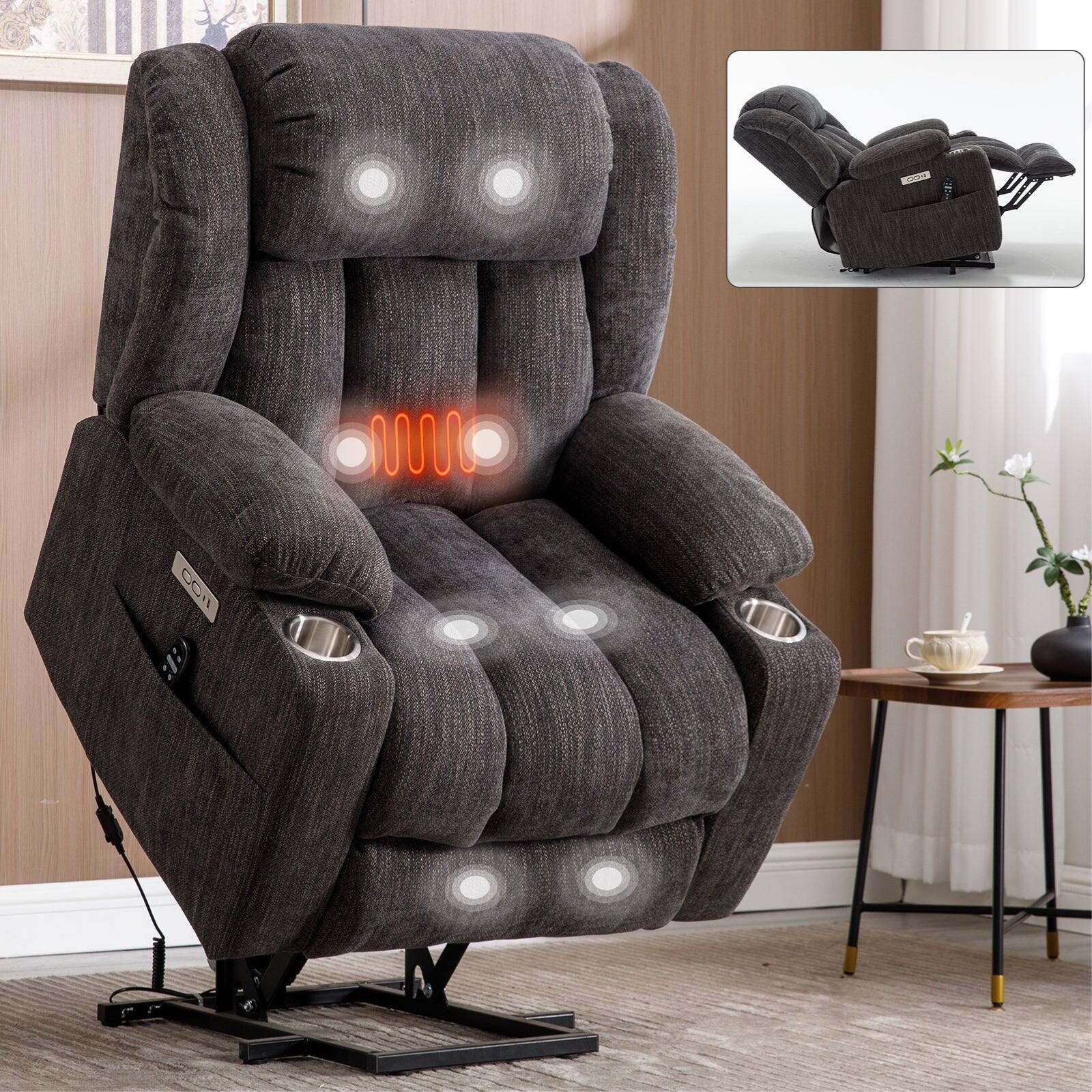 Alt View 2. Boyel Living - Up to 350 LBS Power Lift Recliner Chair Heavy Duty Motion Mechanism with 8-Point Vibration Massage and Lumbar Heating - Grey.