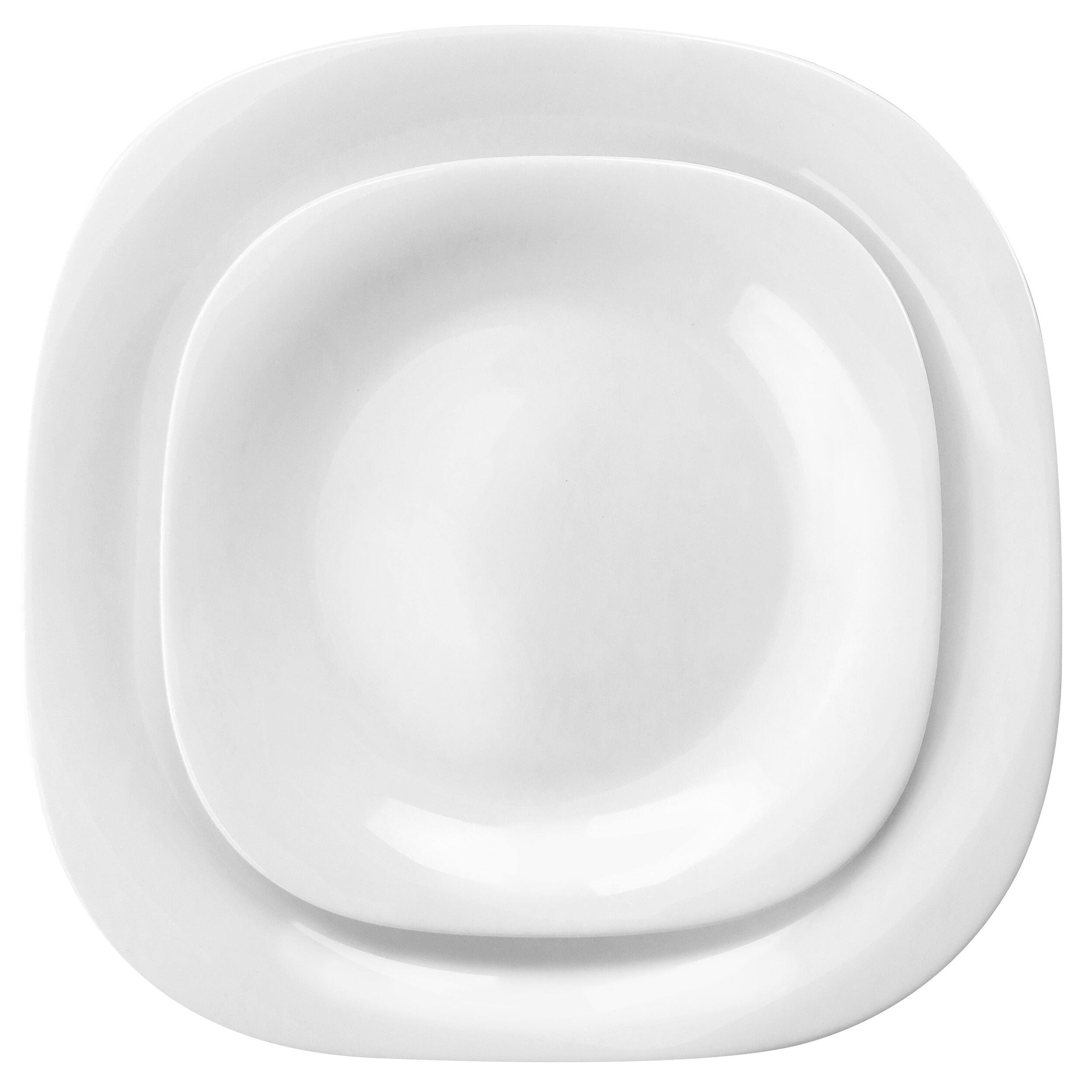 Alt View 3. Gibson - Gibson Ultra Piazza 18 Piece Soft Square Tempered Opal Glass Dinnerware Set in White - White.