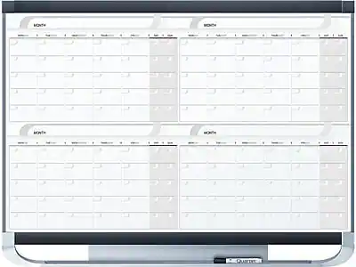 Front. Quartet - Prestige Magnetic Total Erase Calendar Whiteboard, 4' x 3' - Graphite Frame.