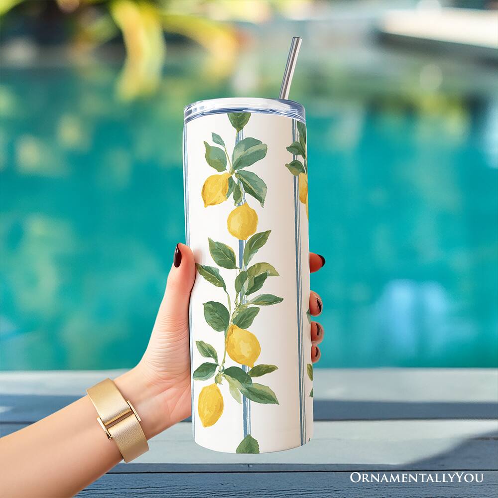 Left. OrnamentallyYou - Refreshing Lemon Branches 20oz Tumbler With Lid and Stainless Steel Straw - Multicolored.