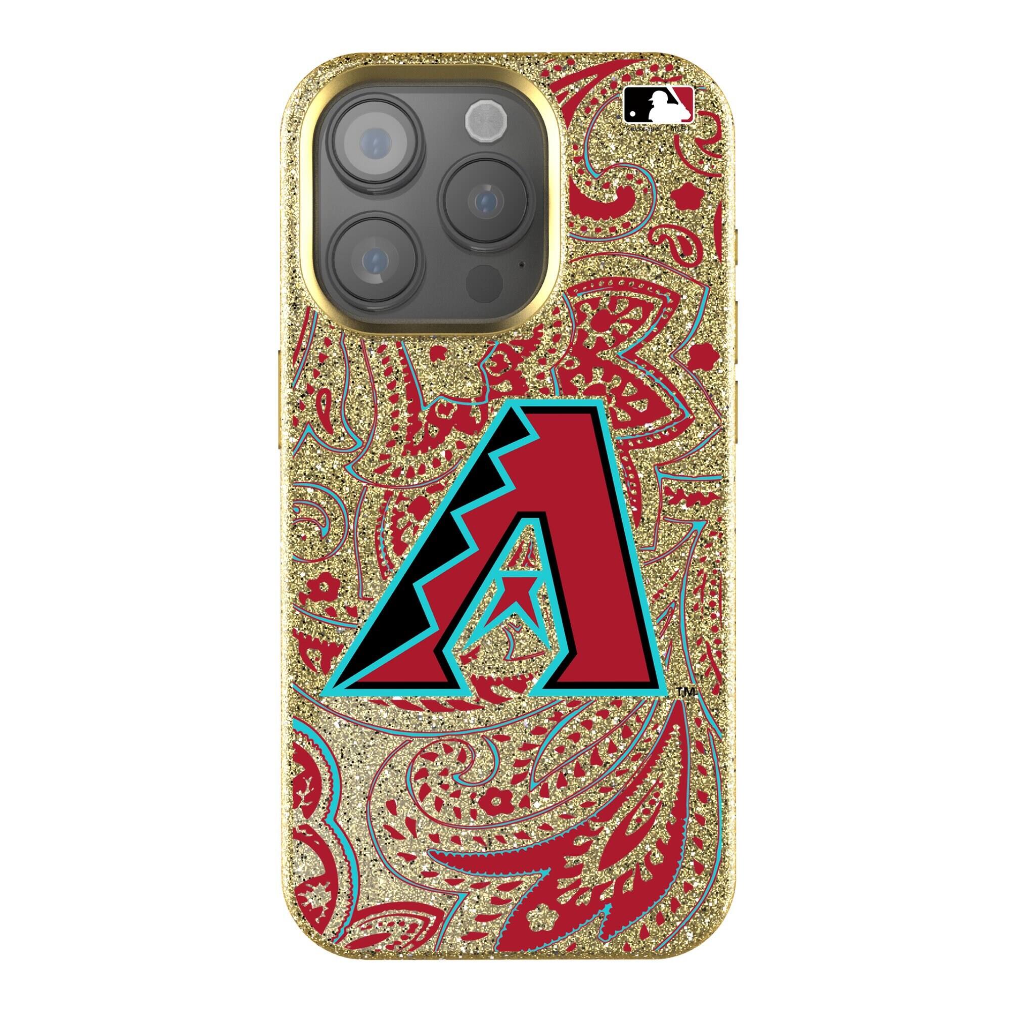 Front. Keyscaper - Arizona Diamondbacks Paisley Bling iPhone Case - 16 Pro - Gold.