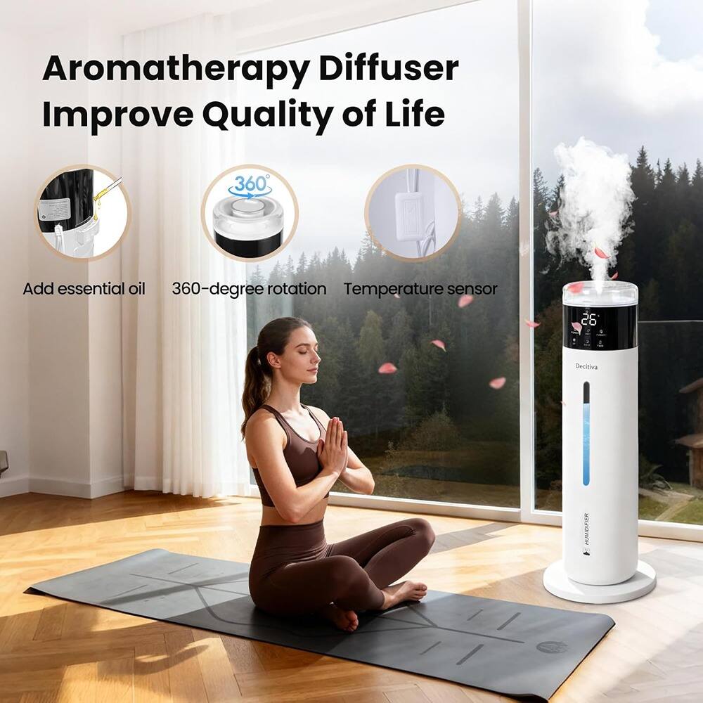 Aromatherapy Diffuser  
Improve Quality of Life  

- Add essential oil  
- 360-degree rotation  
- Temperature sensor  

26 Decitiva HUMOFIER