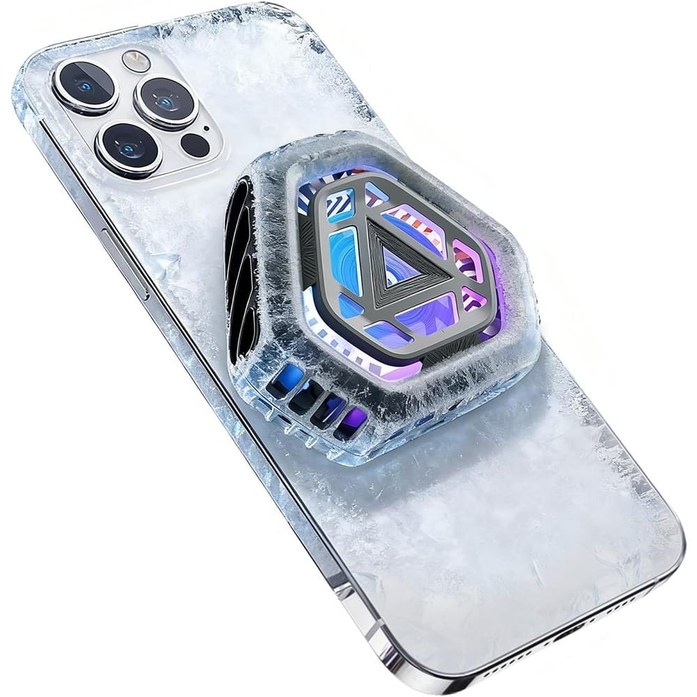 ACJPR - Magnetic Cell Phone Cooler for Gaming, Portable Cooling Fan for iPhone/Android with Quiet Operation and RGB Light - Black