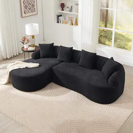 Front. Anysun - L-Shape Chenille Sectional Sofa - Curved Chaise, Modular Boneless Design, 30D High-Density Foam, Sleeper for Living Room - Black.