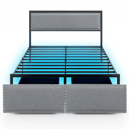 Front. Gymax - Gymax Full Size Bed Frame w/ 2 Storage Drawers LED Lights Slats Support Modern - Gray.