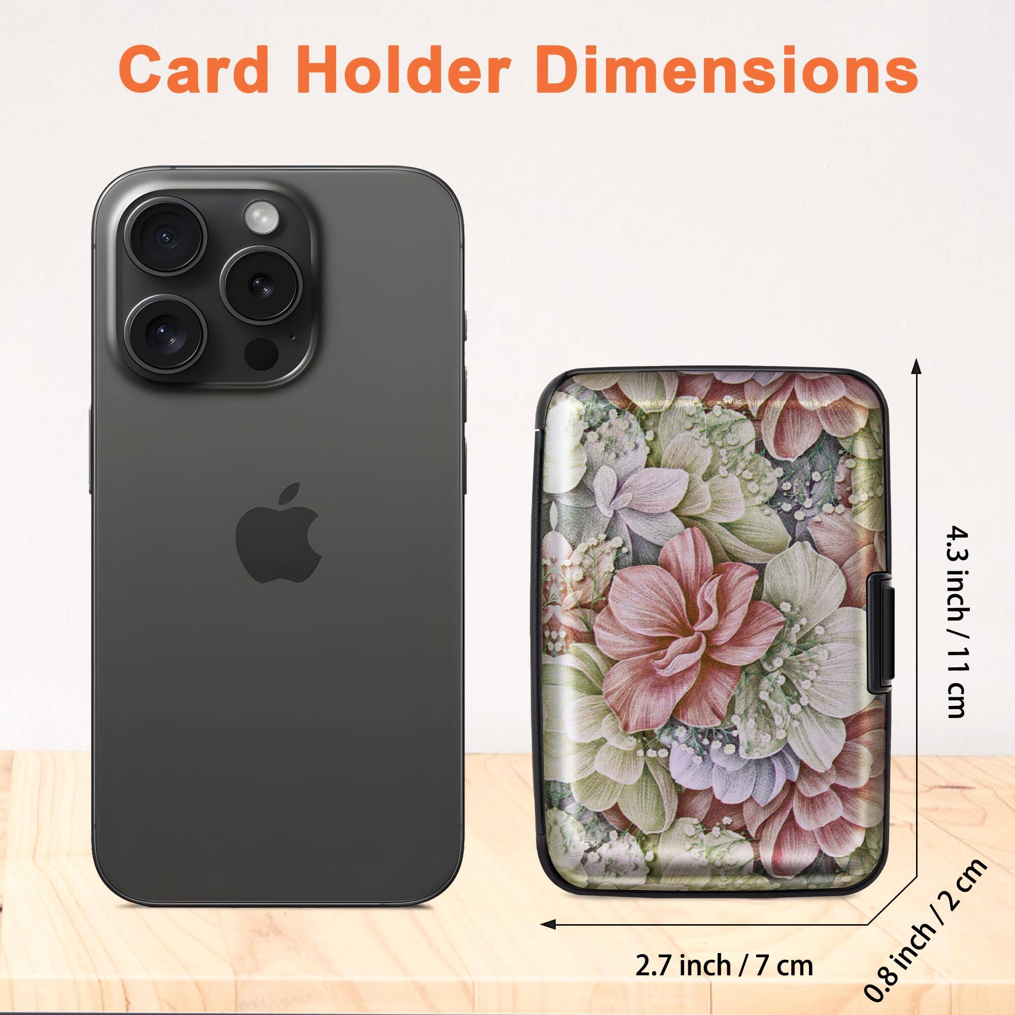 Alt View 2. Jadie Link - Credit Card Holder Women Rfid Blocking Aluminum Alloy Hard Case Small Mini Metal Wallet Men Happy Flower RFID-blocking - Happy Flower.