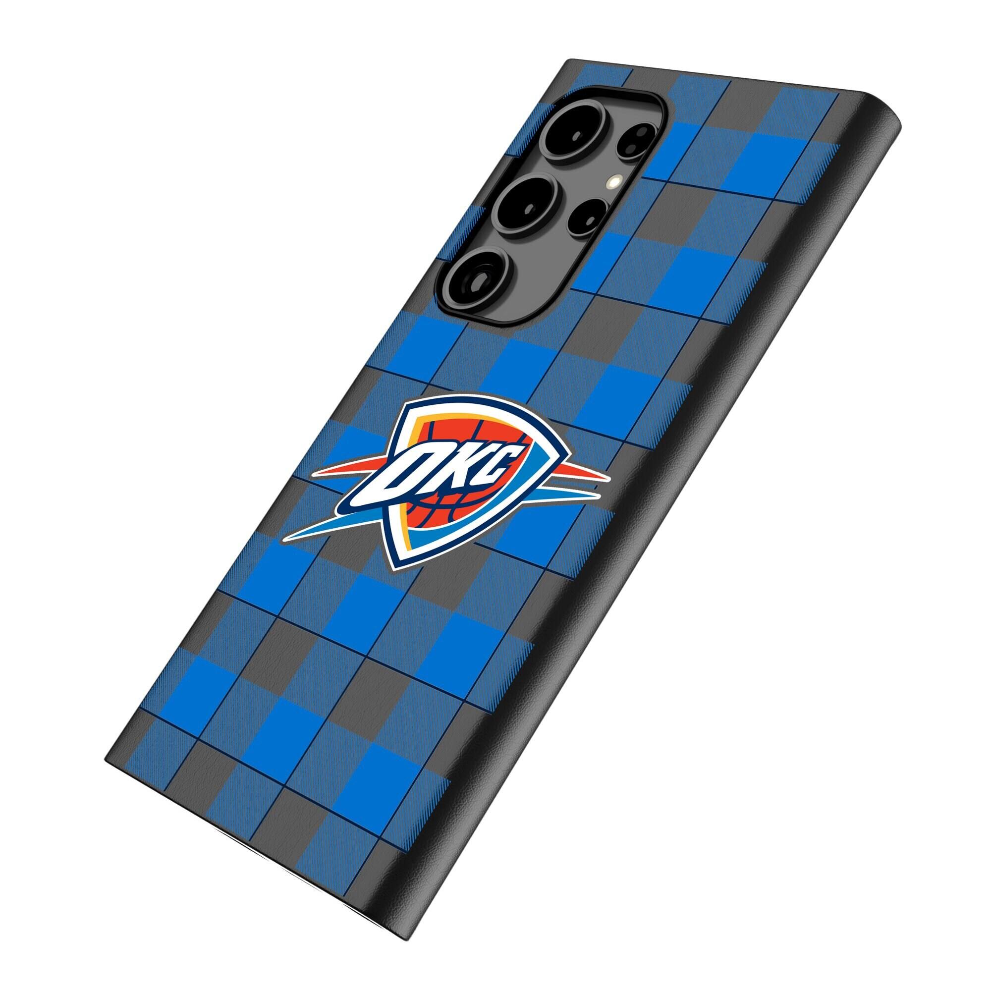 Alt View 1. Keyscaper - Oklahoma City Thunder Plaid Galaxy Magnetic Bump Case - S24 - Black.
