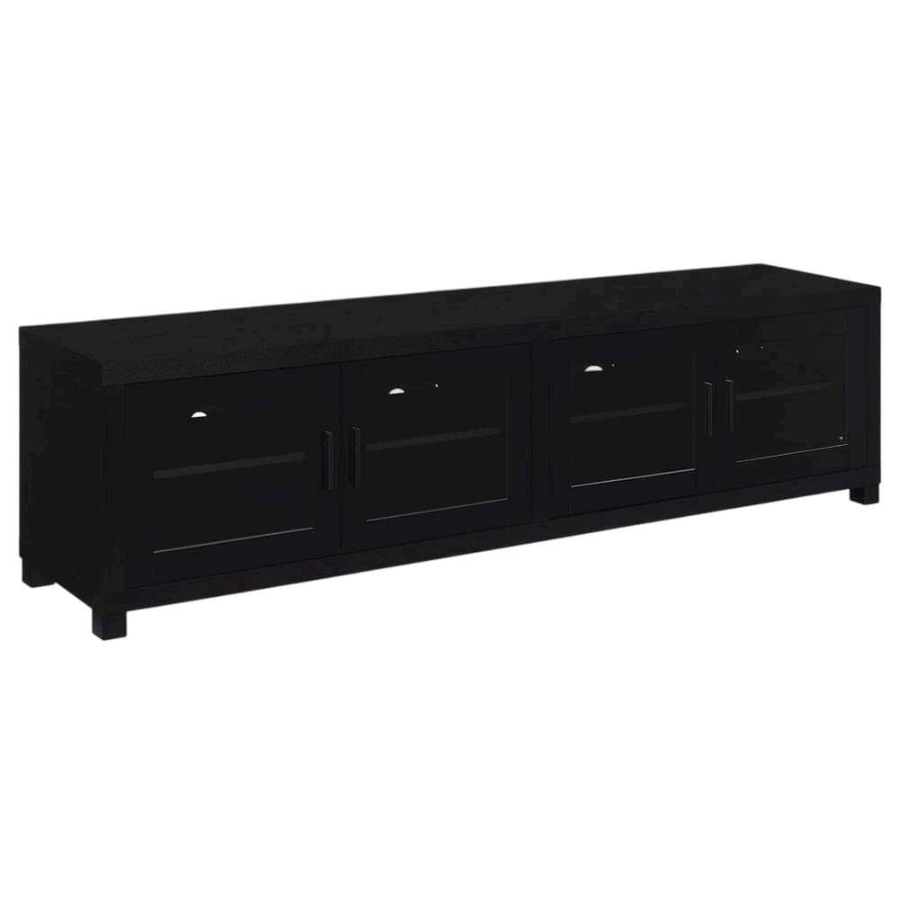 FurniFact - Black engineered wood TV stand, 4 doors, modern design,, durable materials - Brown
