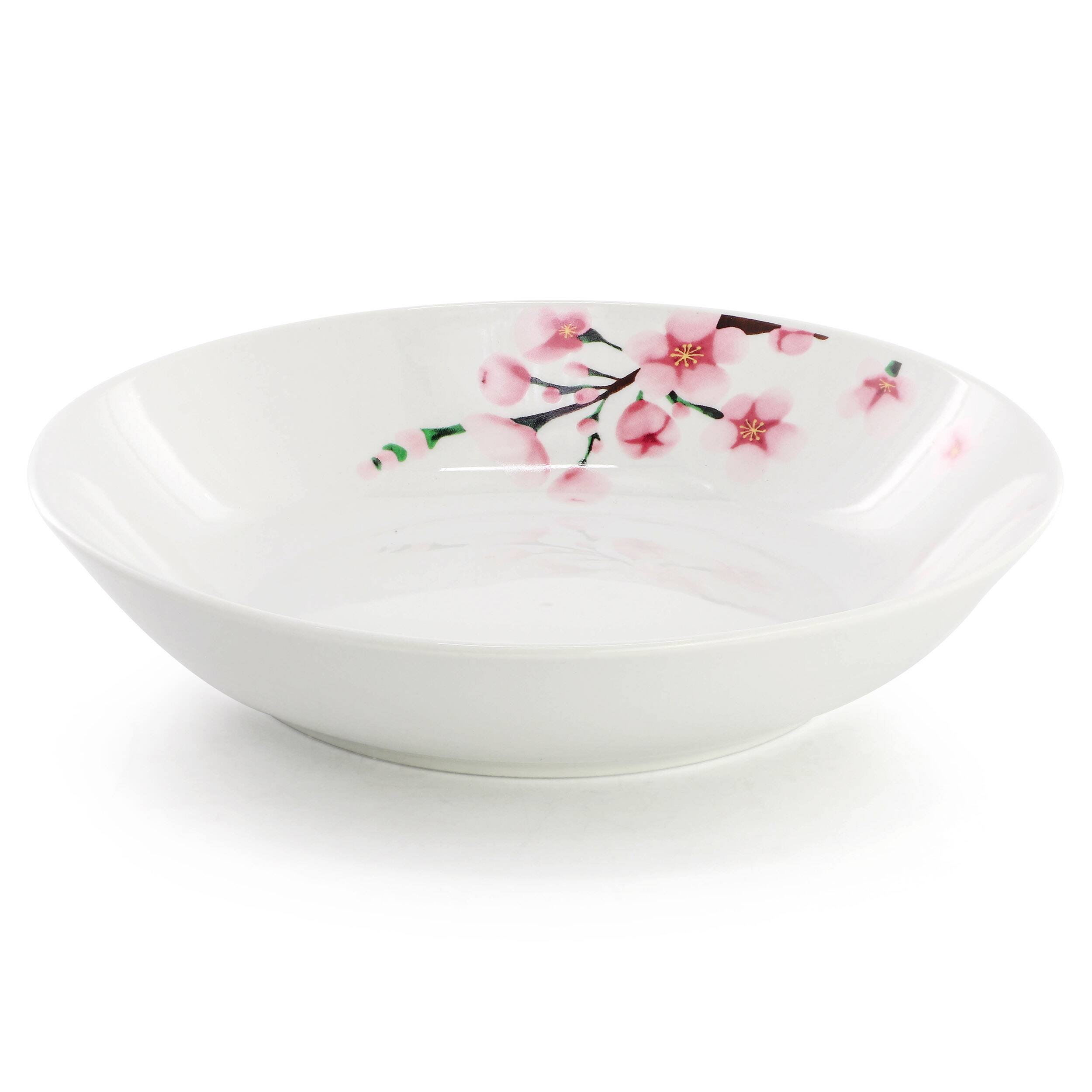 Back. Elama - Elama Tamara 18 Piece Cherry Blossom Porcelain Dinnerware Set, Service for 6 in White and Pink - White and Pink.