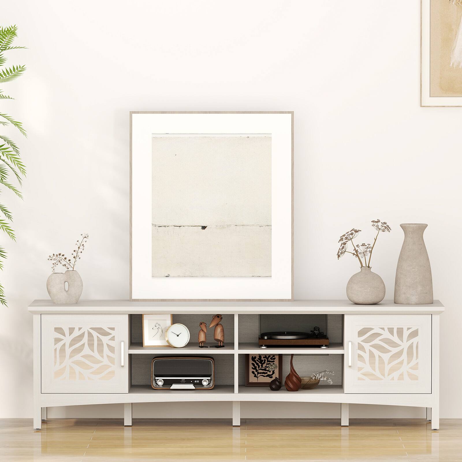 Alt View 4. Bestier - Modern TV Stand for TVs up to 75”, Mirror Design, Adjustable Shelf, Cable Management & Hidden Legs - white.