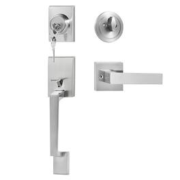 VEVOR - Front Door Handle and Deadbolt Set, Square Entry Handle Set with Lever, Single Cylinder, Adjustable Hole Space - Silver