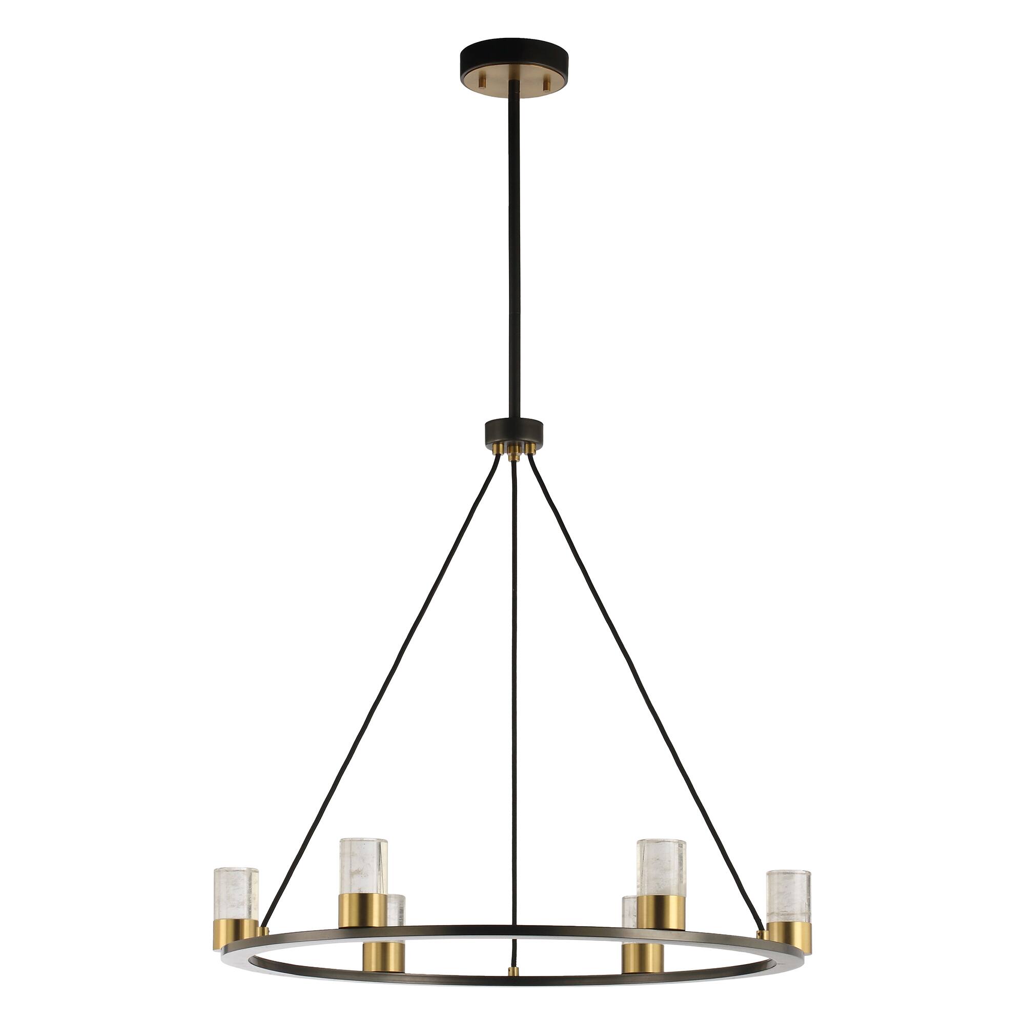 Alt View 1. Perimost - 30'' Width Modern Gold Six LED Light Chandeliers with crystal Shade and adjustable Rod.