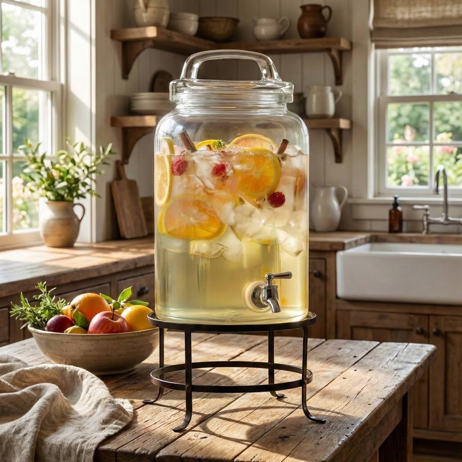 Left. Style Setter - Ferris Glass Beverage Dispenser 2.7 Gal - Clear.